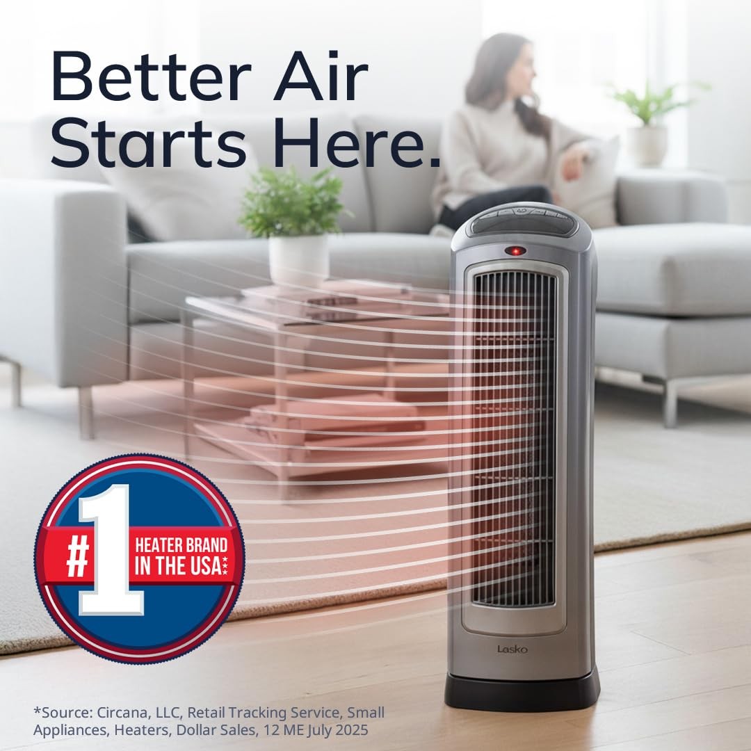 Oscillating Digital Ceramic Tower Heater, 1500W, Thermostat, Timer, Remote, 23"