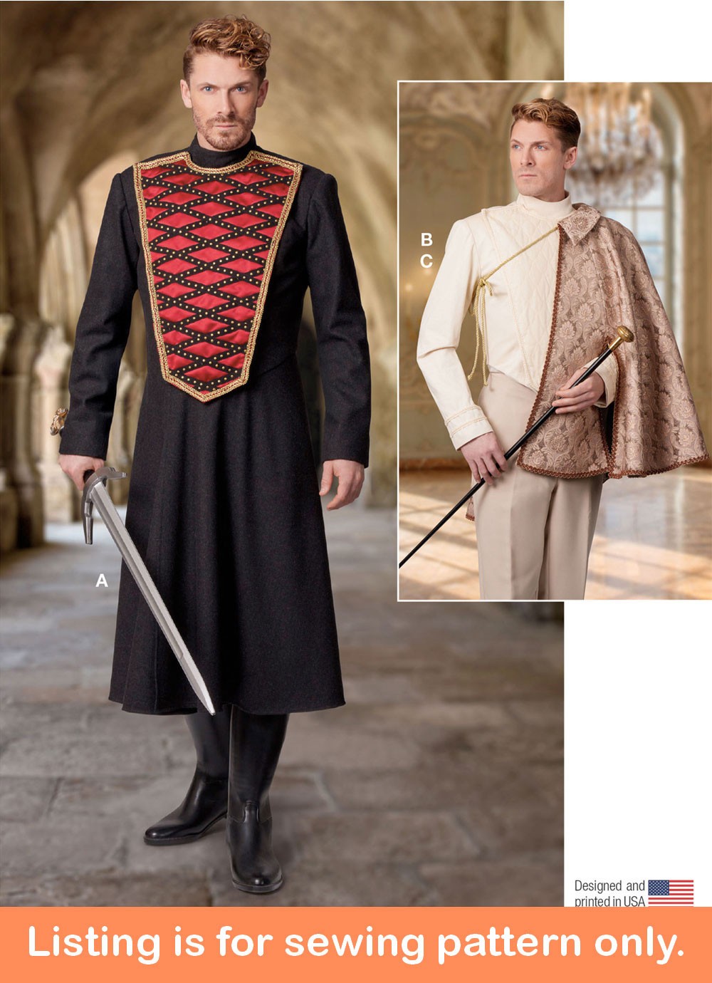 SEWING PATTERN Men Costume Coat Jacket Medieval Knight Magic Fantasy Prince 8624