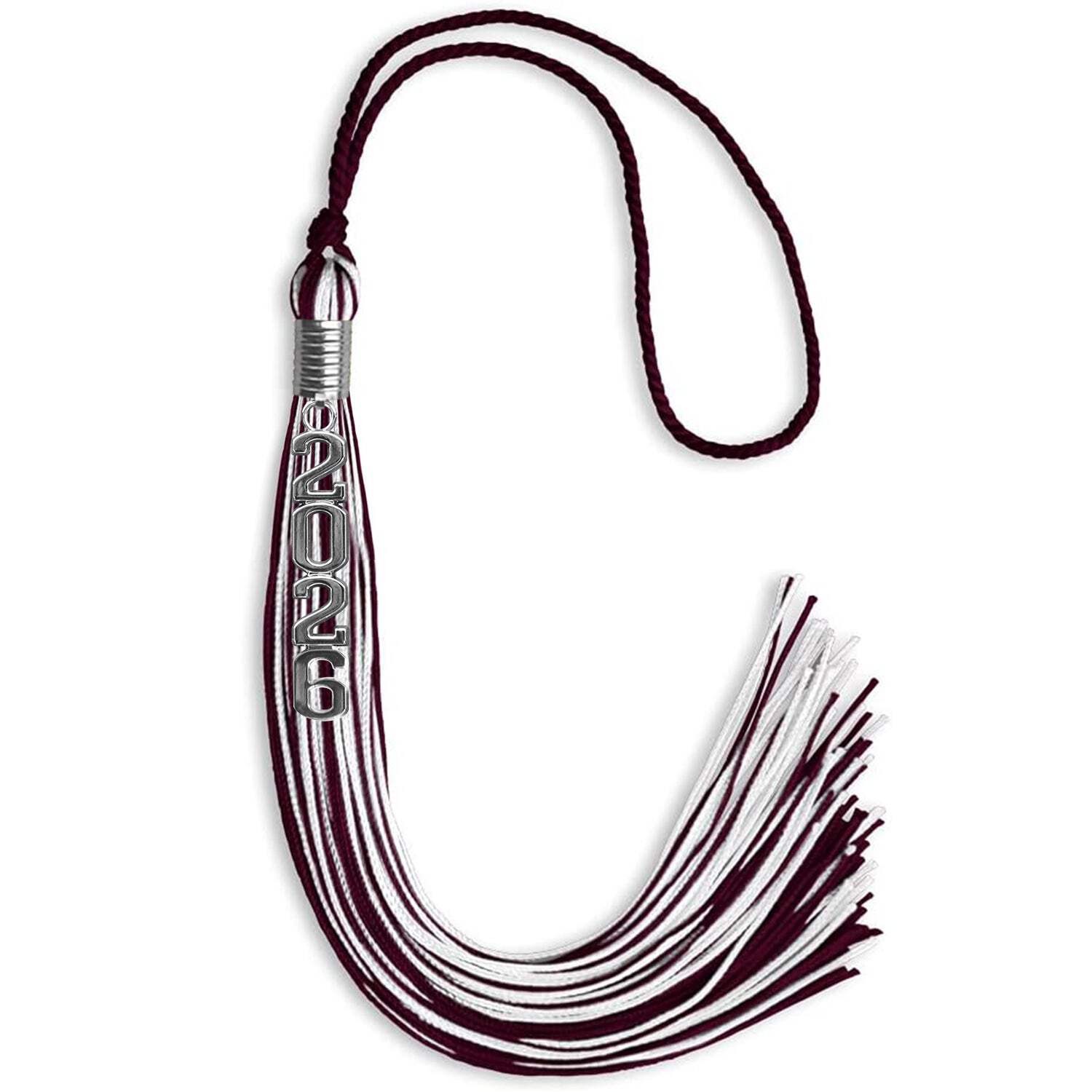 Endea Graduation Maroon/White Mixed Color Tassel With Stacked Silver Date Drop