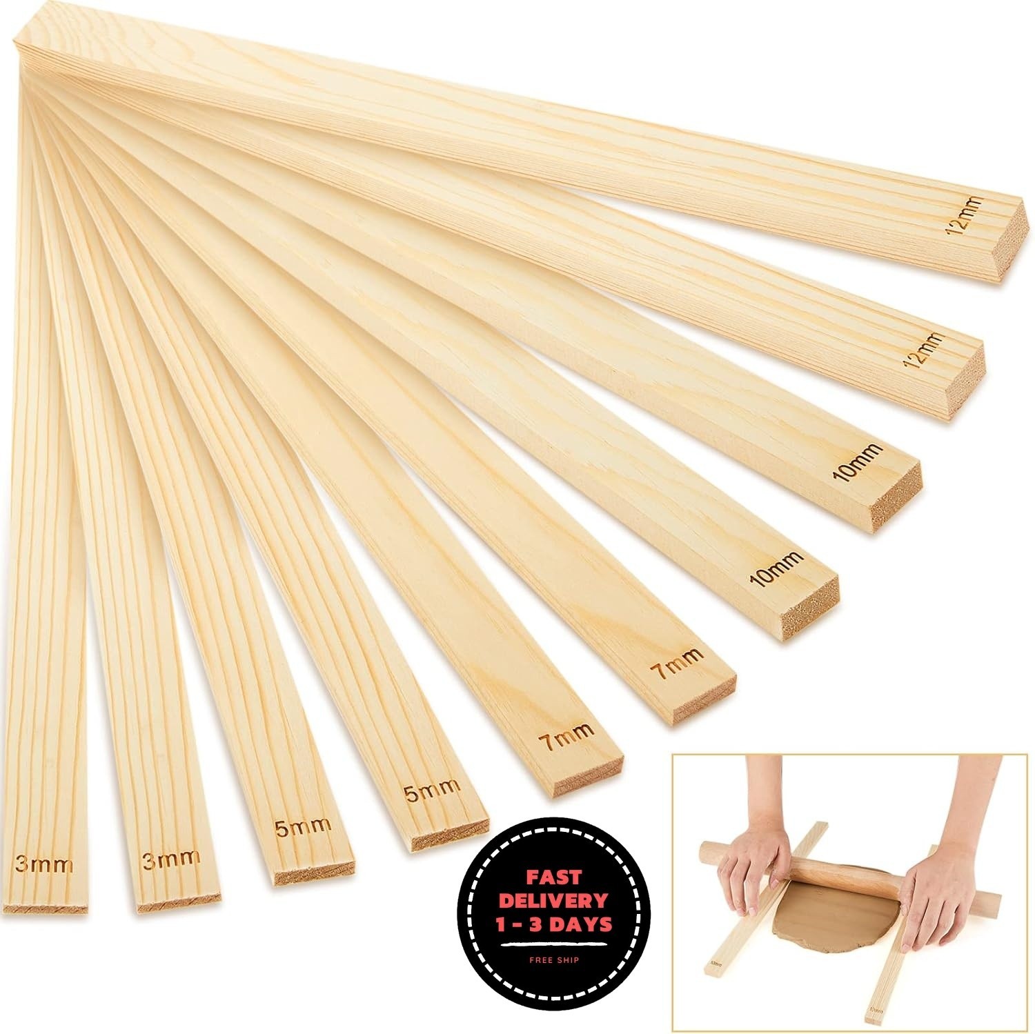 10 guías de madera para rodillos de cerámica y arcilla, juego de guías para