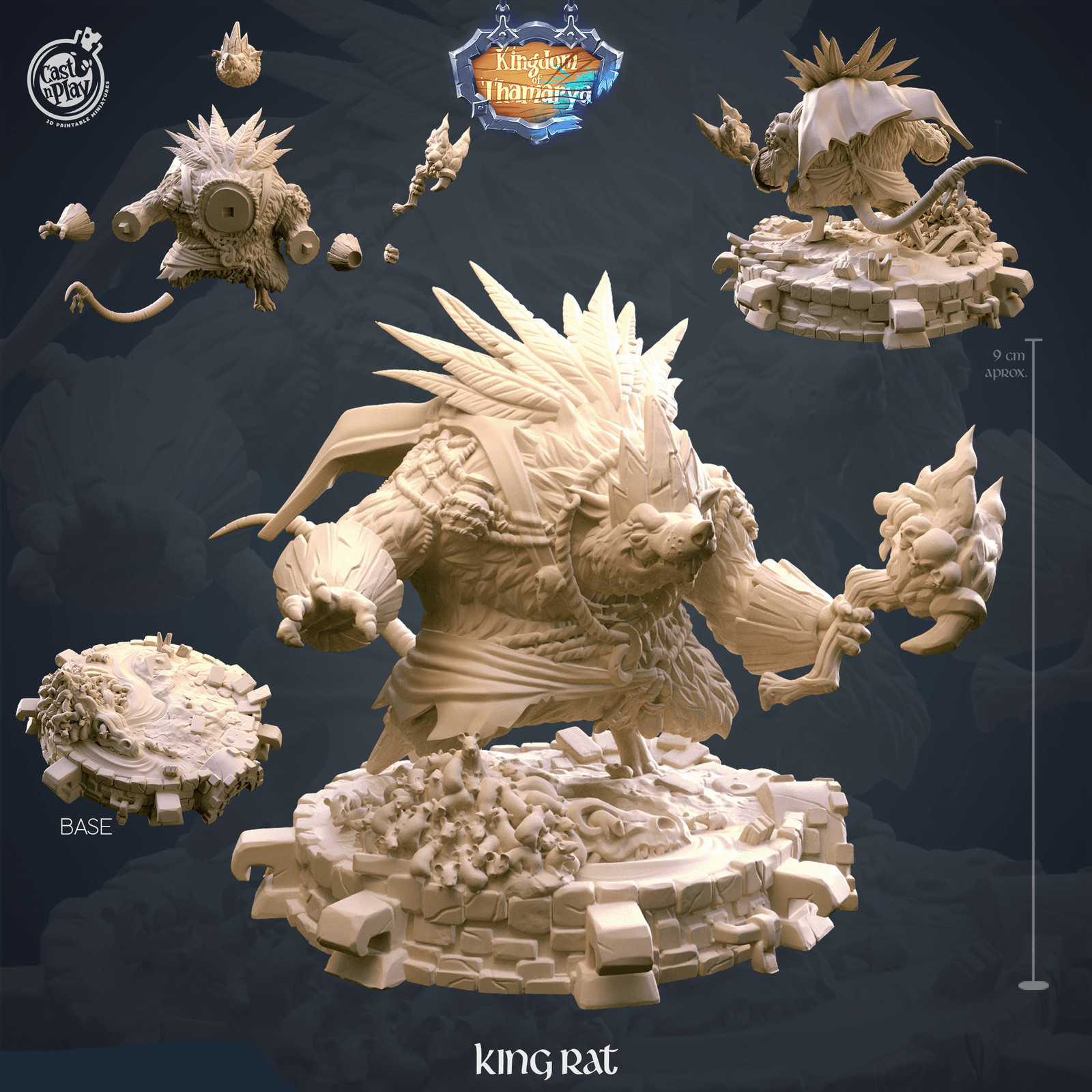 3D Printed Cast n Play King Rat Kingdom Of Thamarya 28mm 32mm D&D