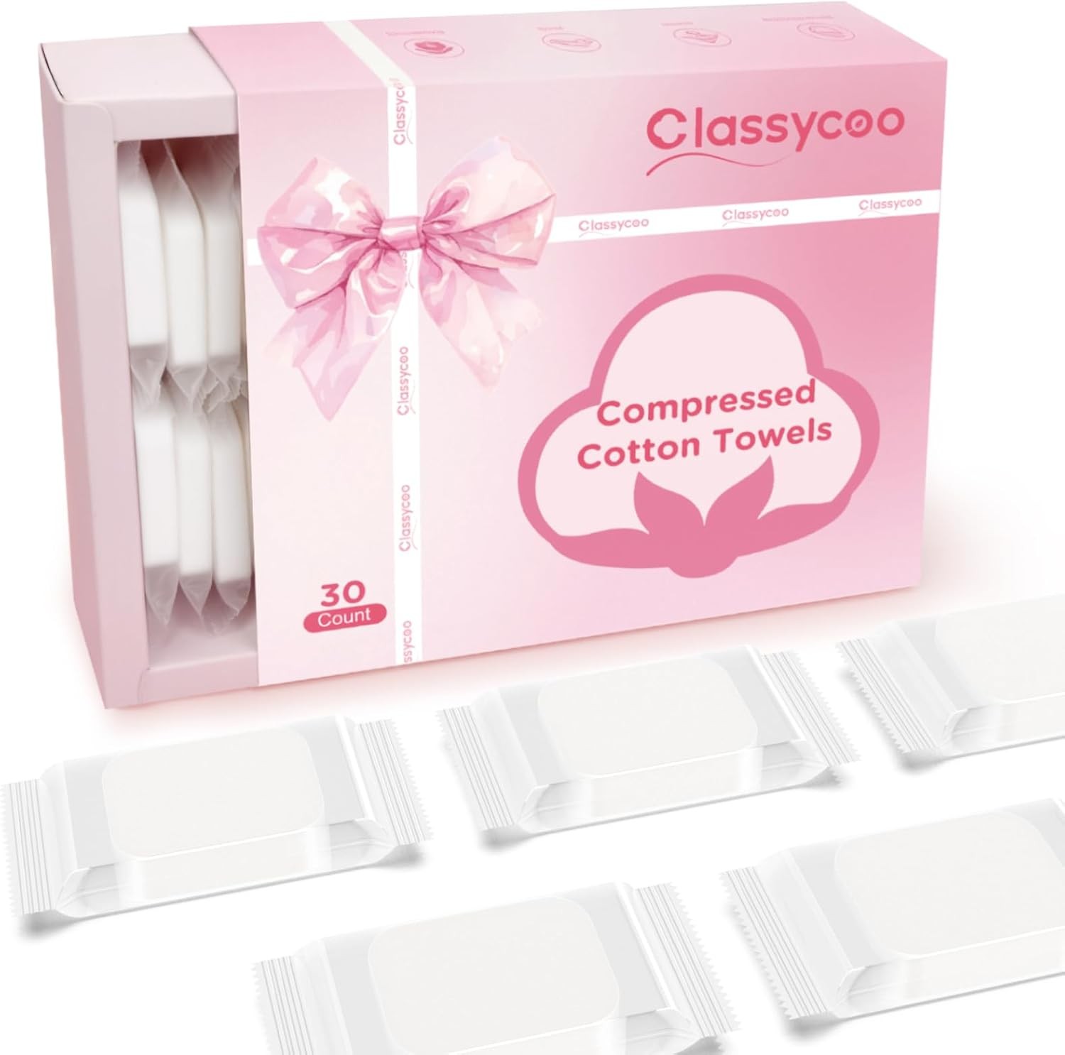 XL Ticken Compressed Towel Tablets- 100% Cotton Face Towel, 30 PCS Individually
