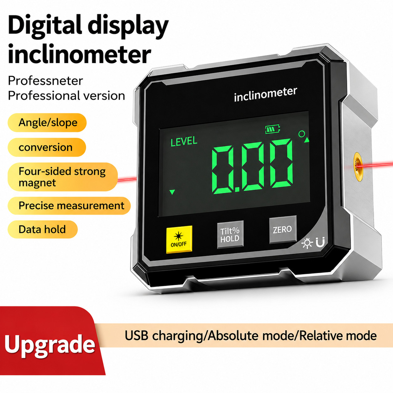 Digital Angle Finder Level Gauge 4-Side Magnetic Electronic Inclinometer Laser
