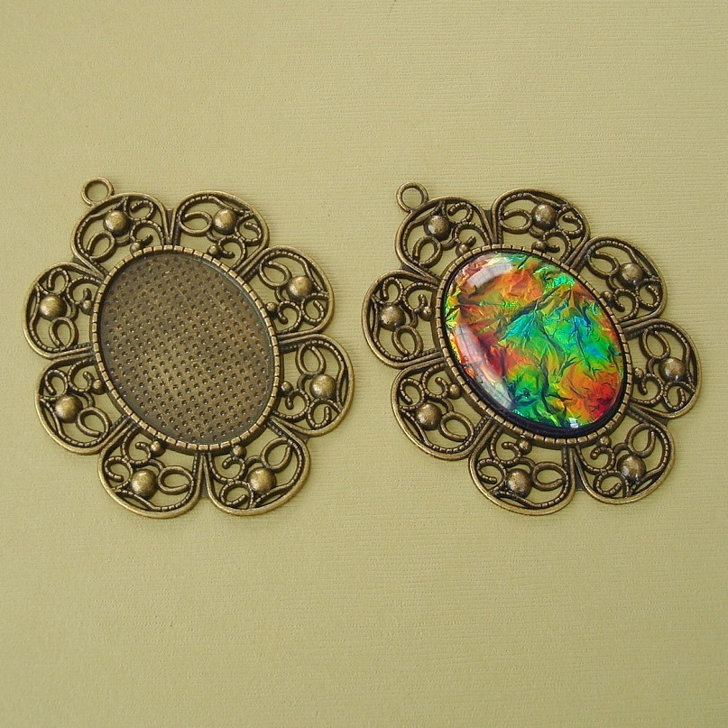 2- Antique Bronze Filigree Pendant Cabochon Settings.