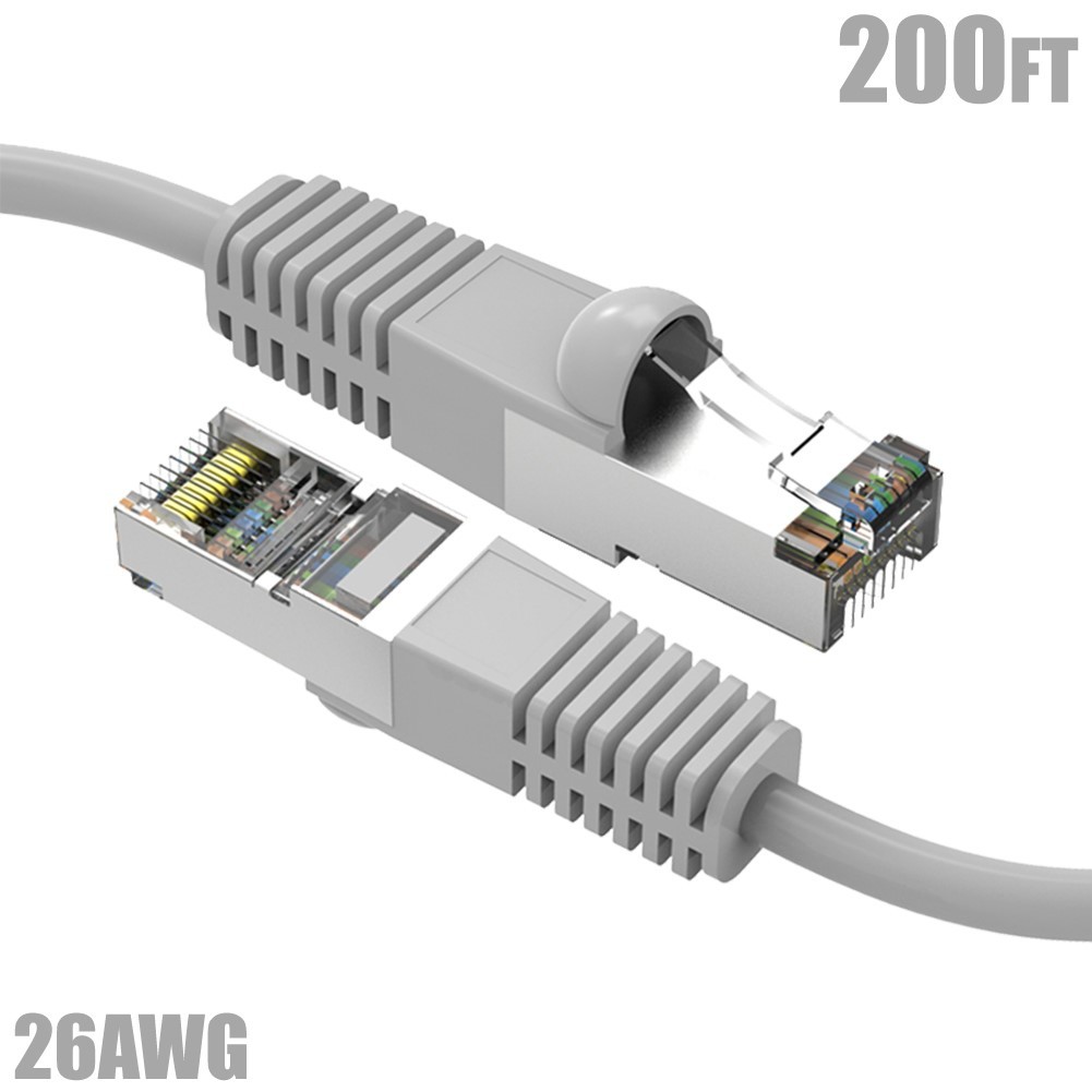 200FT Cat5e RJ45 Network LAN Ethernet FTP Cable Shielded Copper Wire 26AWG Gray