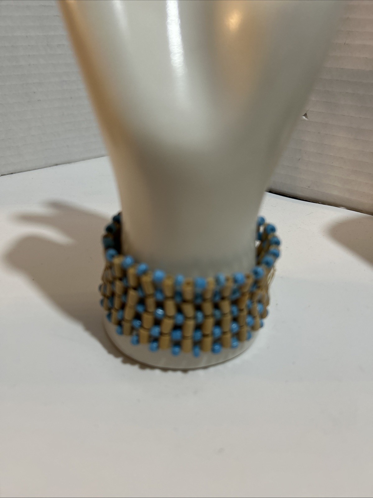 Handmade Tan And Turquoise Colored Beaded Bracelet Stretch