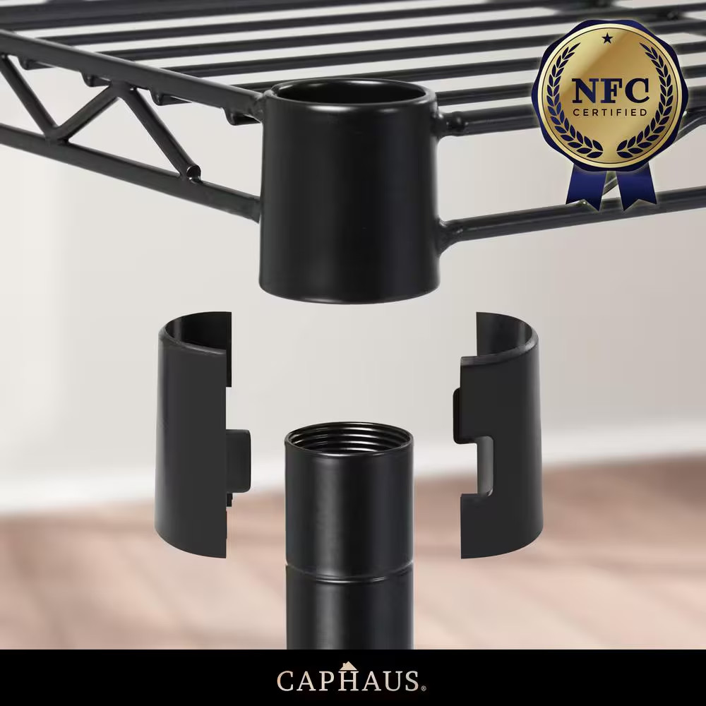 Black 4-Tier Adjustable Height Welded Steel Garage Storage Shelving Unit with Li