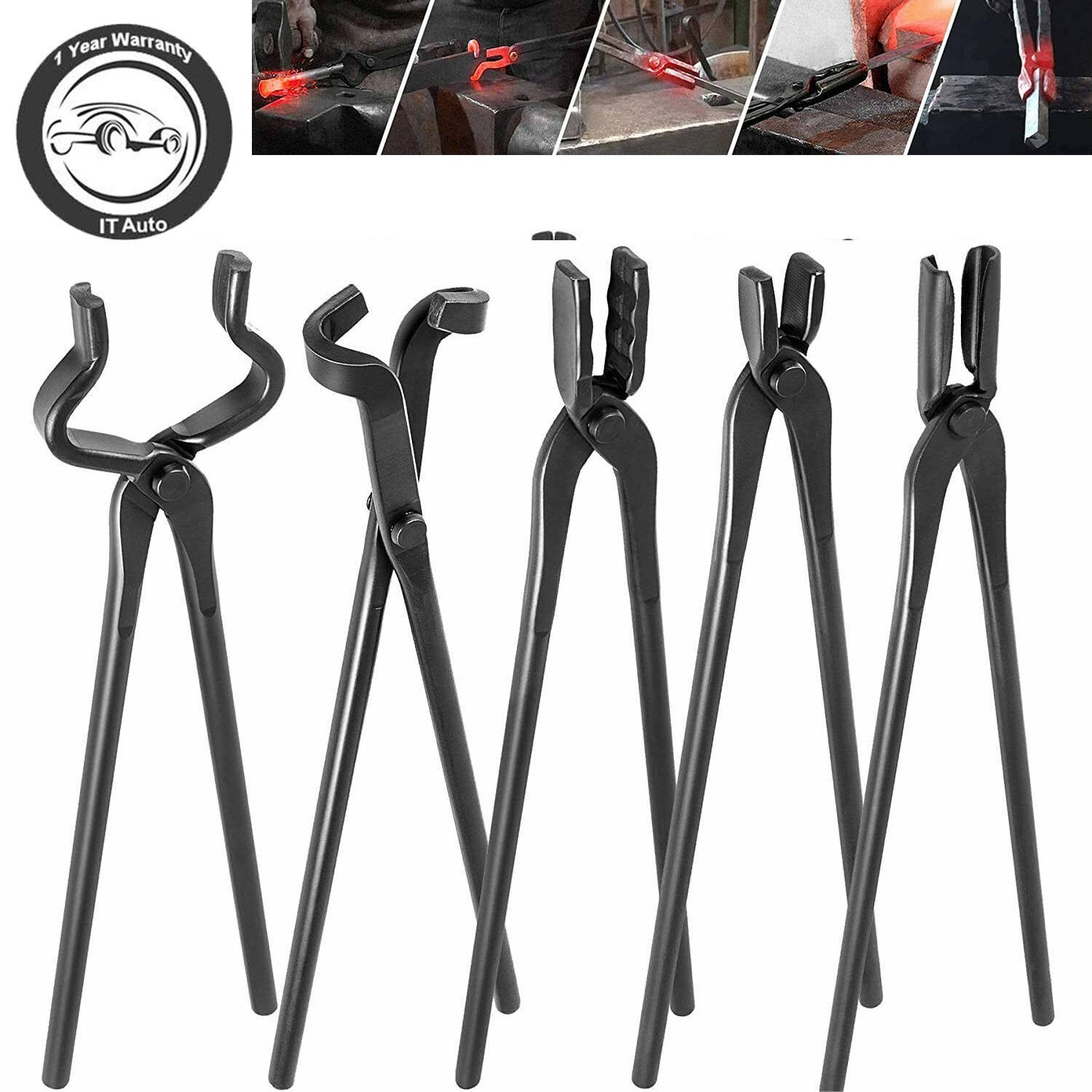 Blacksmith Tongs Tools Set Flat Tongs & Square Jaw Tongs Bolt Tongs Blade Tongs