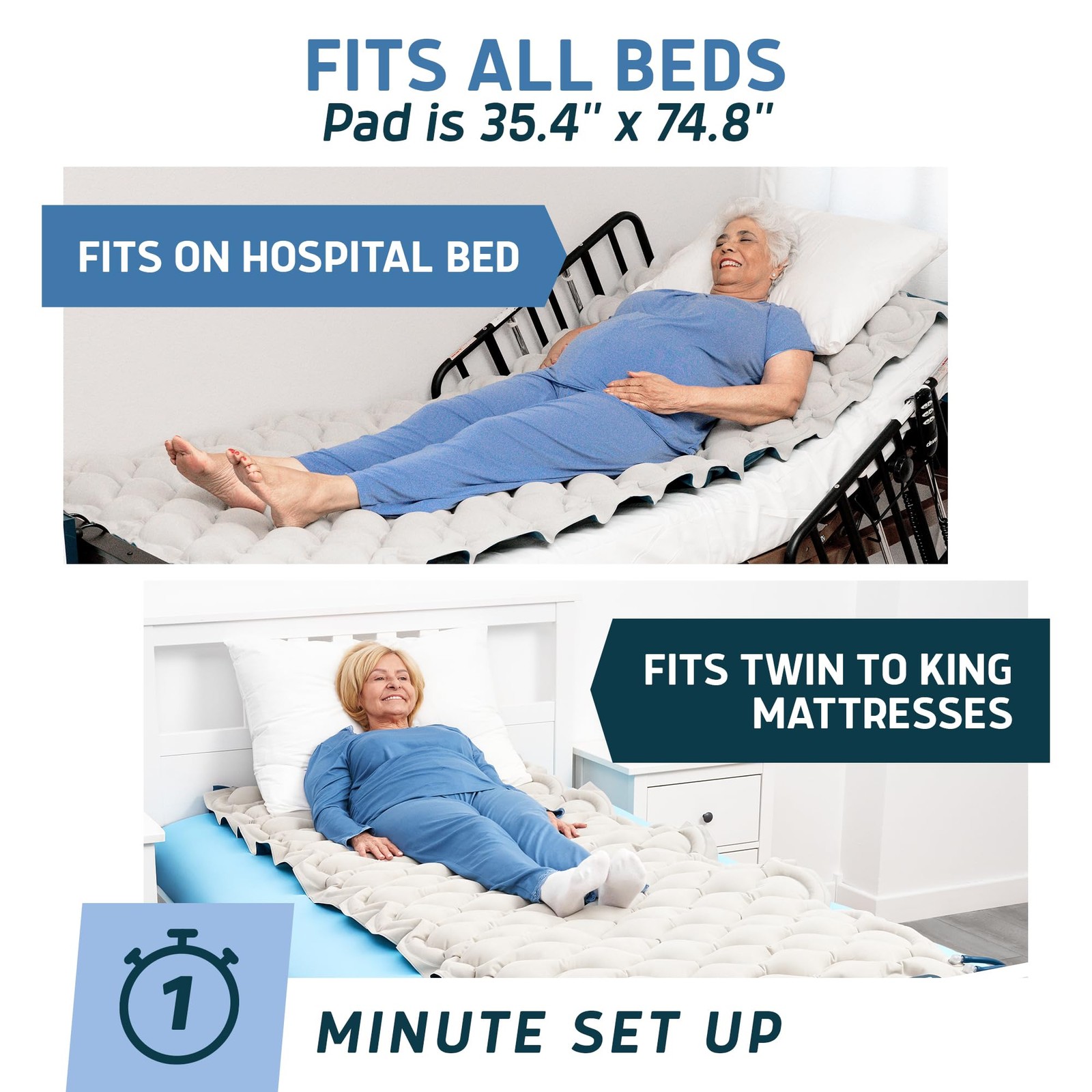 Alternating Air Pressure Mattress Pad with Static Mode & Flocking Add-on - Co...