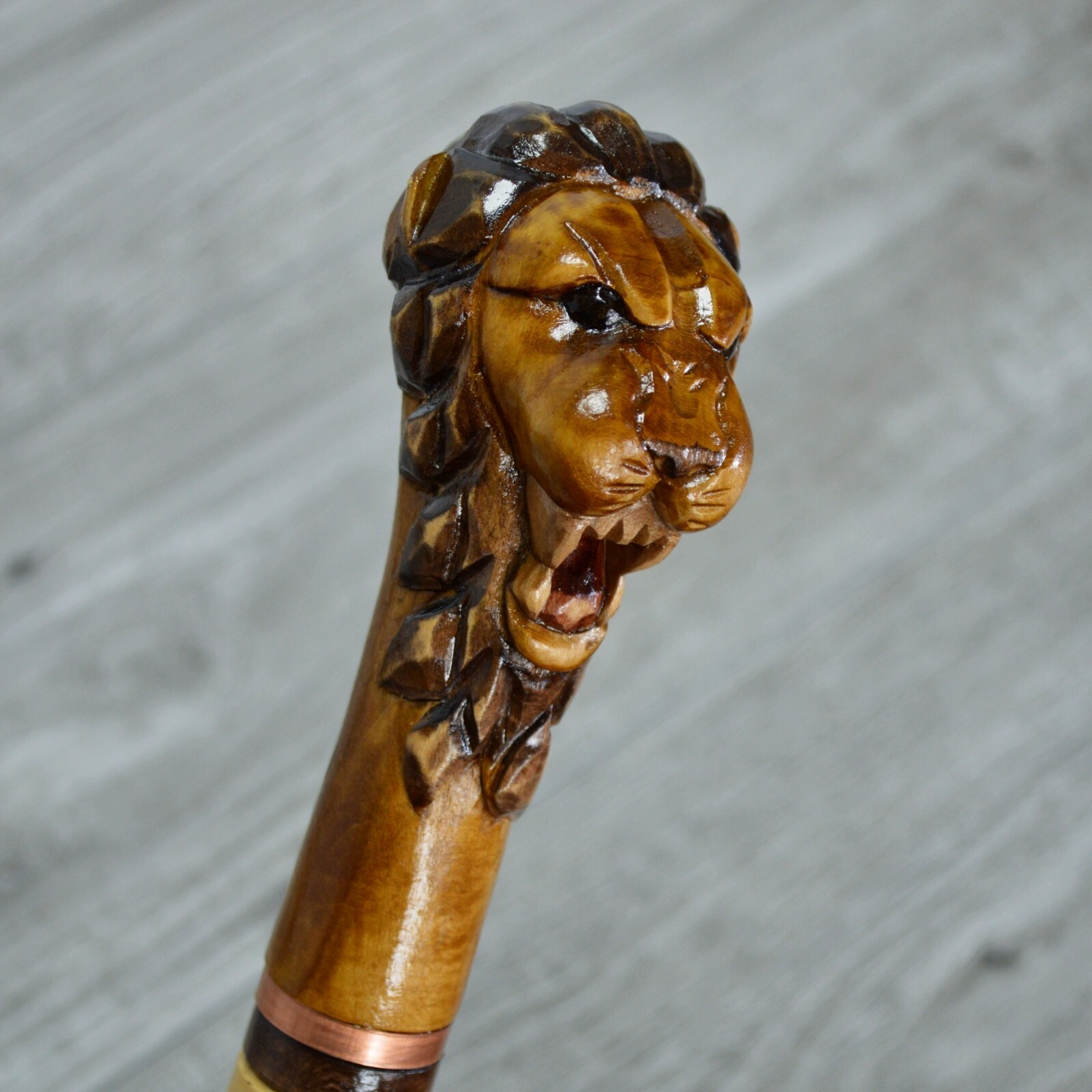 Cane Walking Stick Wooden carved Handmade - Lion Head