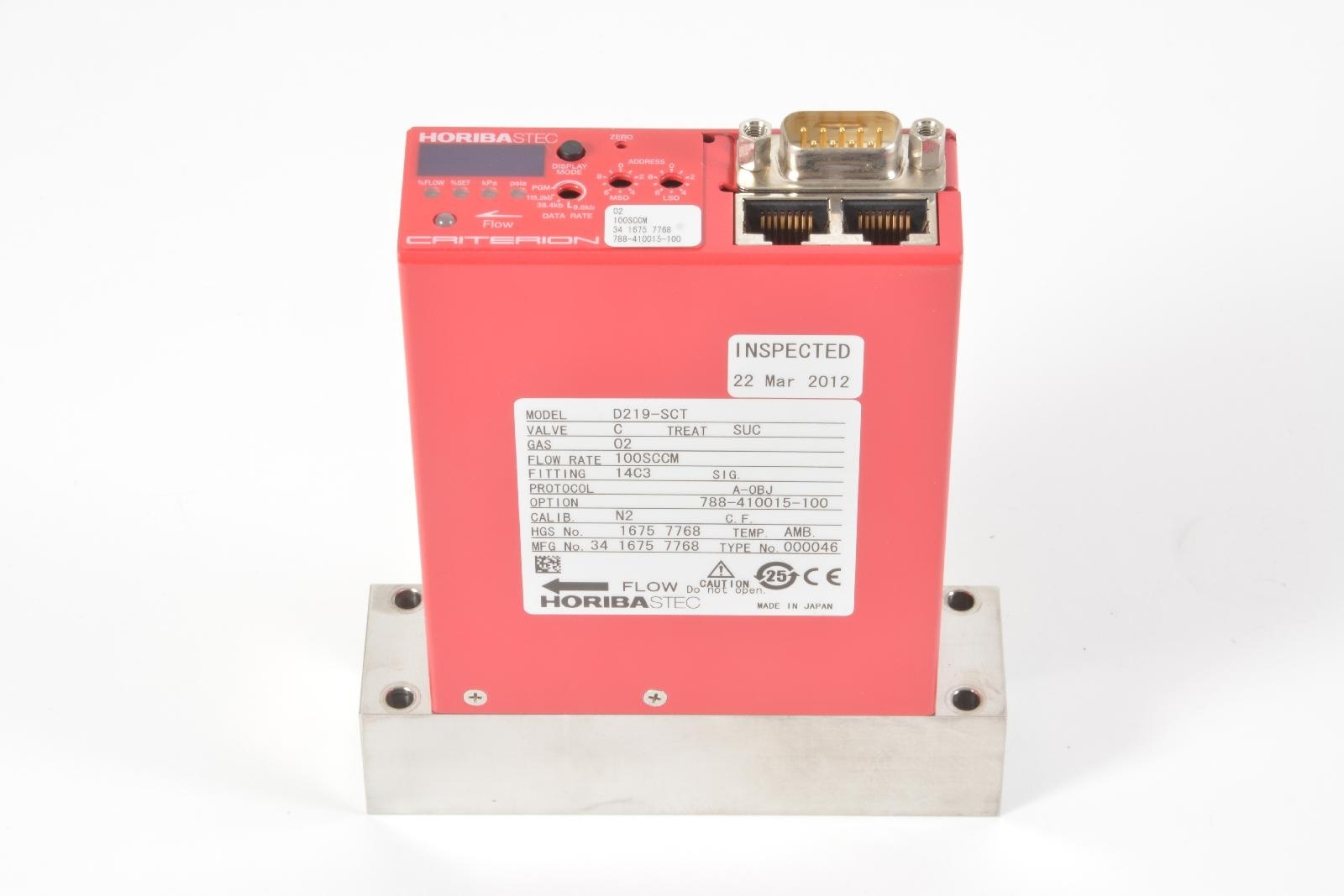 Horiba STEC Criterion D219-SCT O2 100sccm Mass Flow Controller