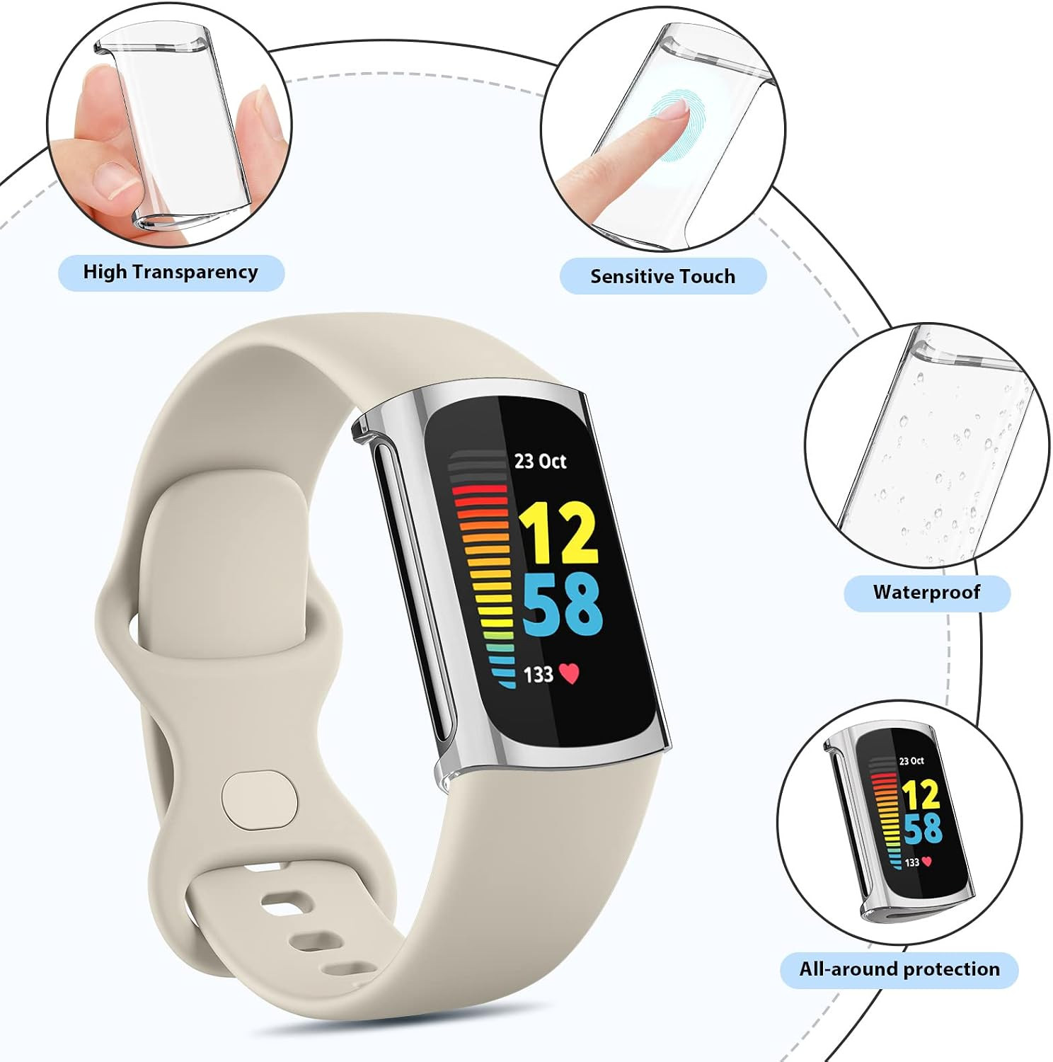 4-Pack for Fitbit Charge 6/Charge 5 Screen Protector Case (Not for Charge 4/3),