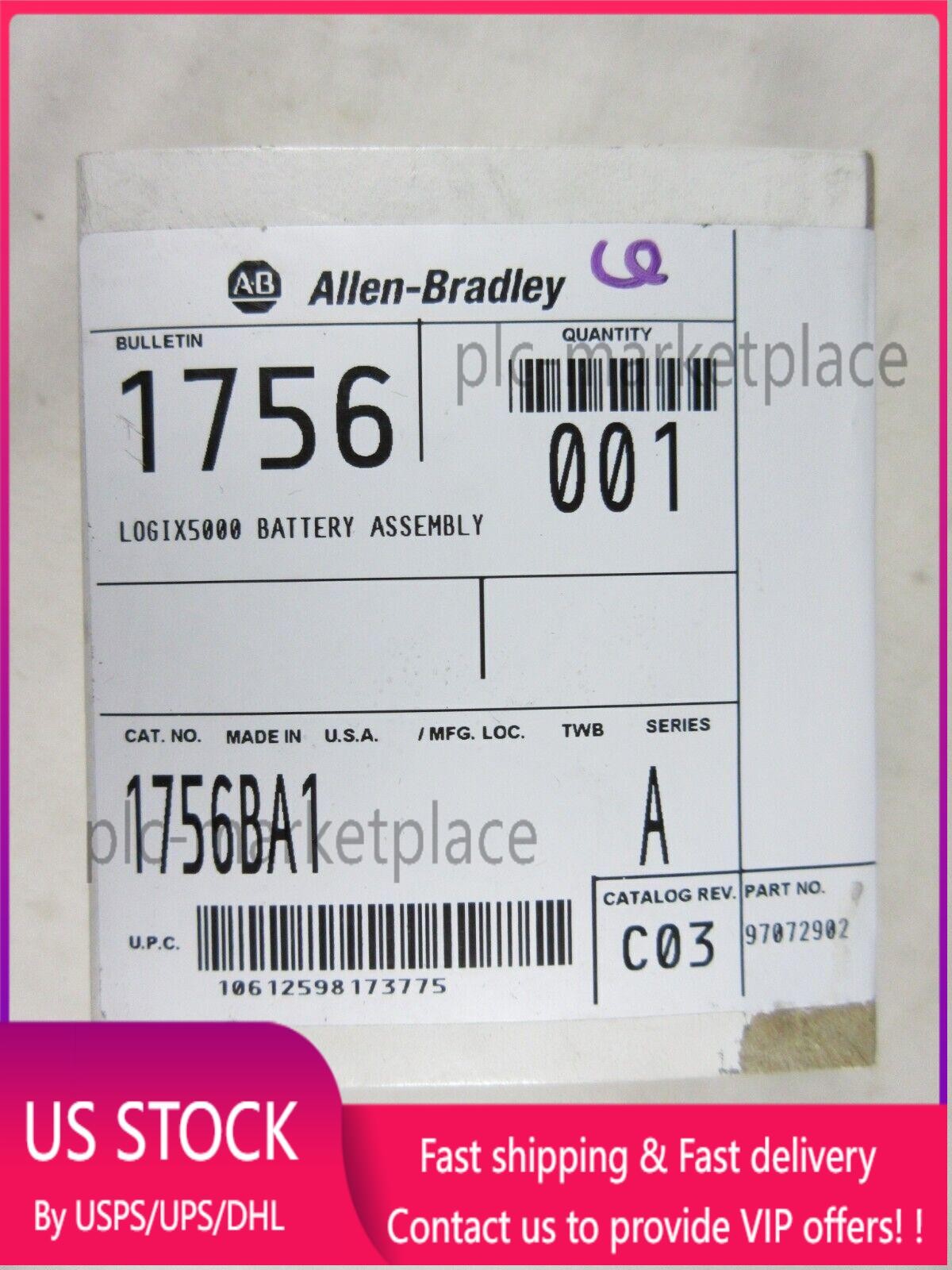 Allen Bradley, ControlLogix, Battery Assembly, 1756-BA1, New, Sealed Box