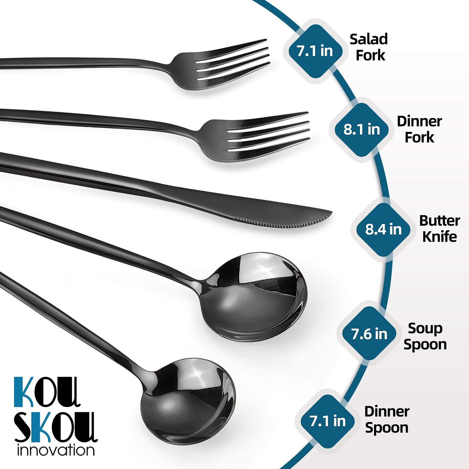 Mirror Black Silverware Set, 20-Piece Flatware Cutlery Sets Service for 4, Mi...