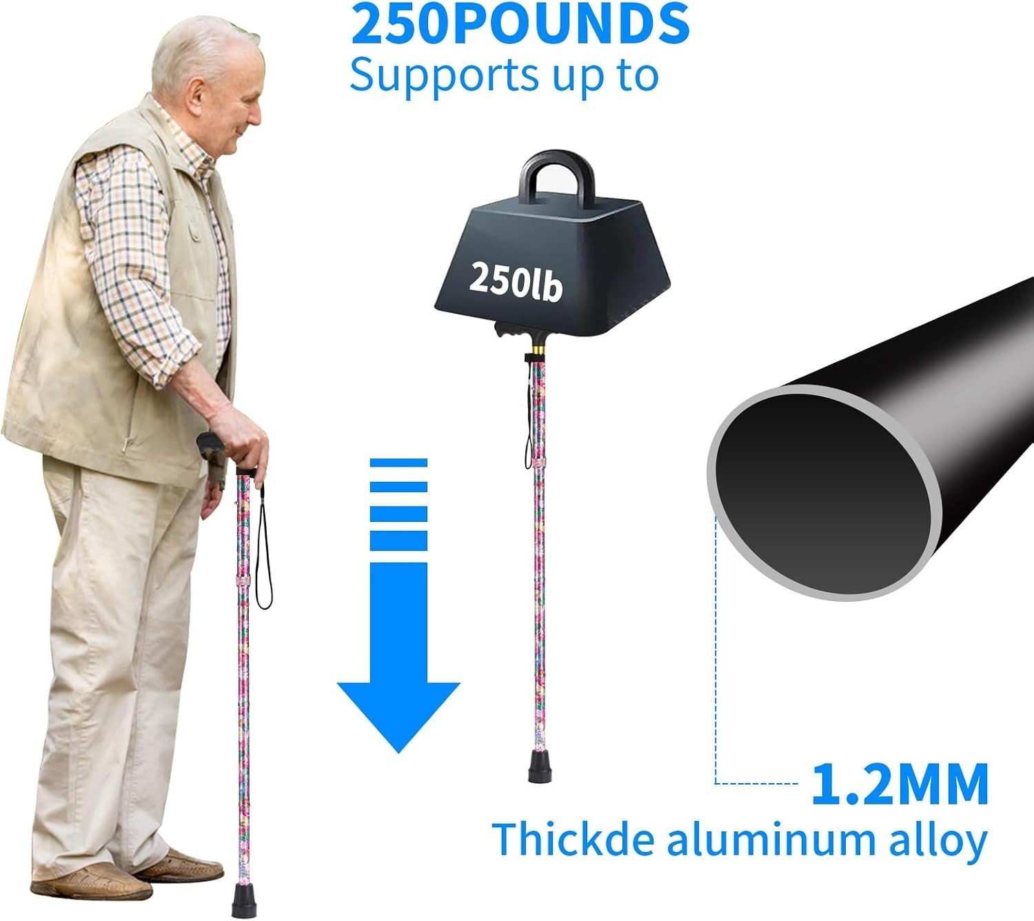 Adjustable Lightweight Pink Walking Cane with Anti-Slip Tip