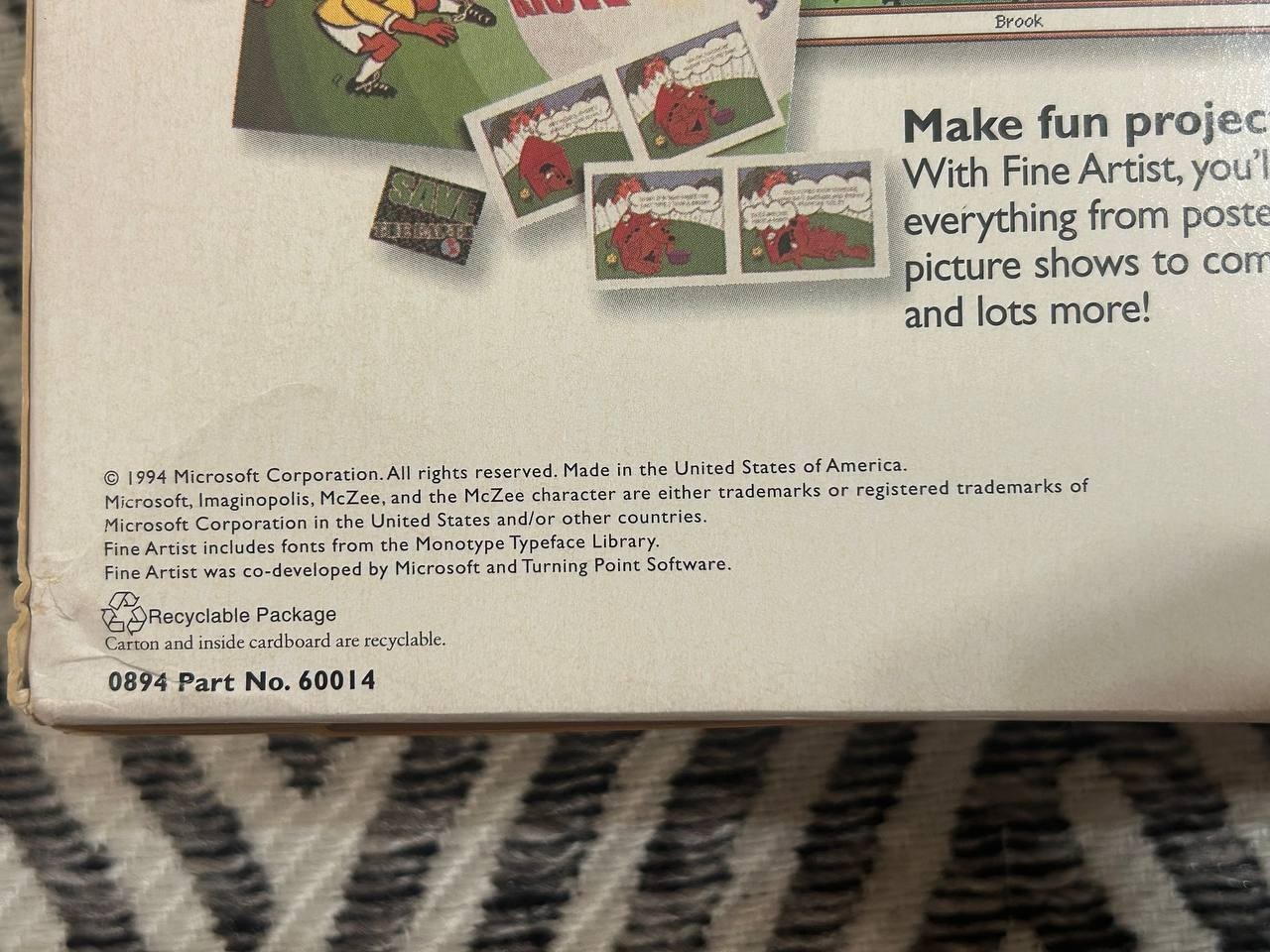 Microsoft Fine Artist Macintosh Software Boxed Promo Sample Missing Disk 1