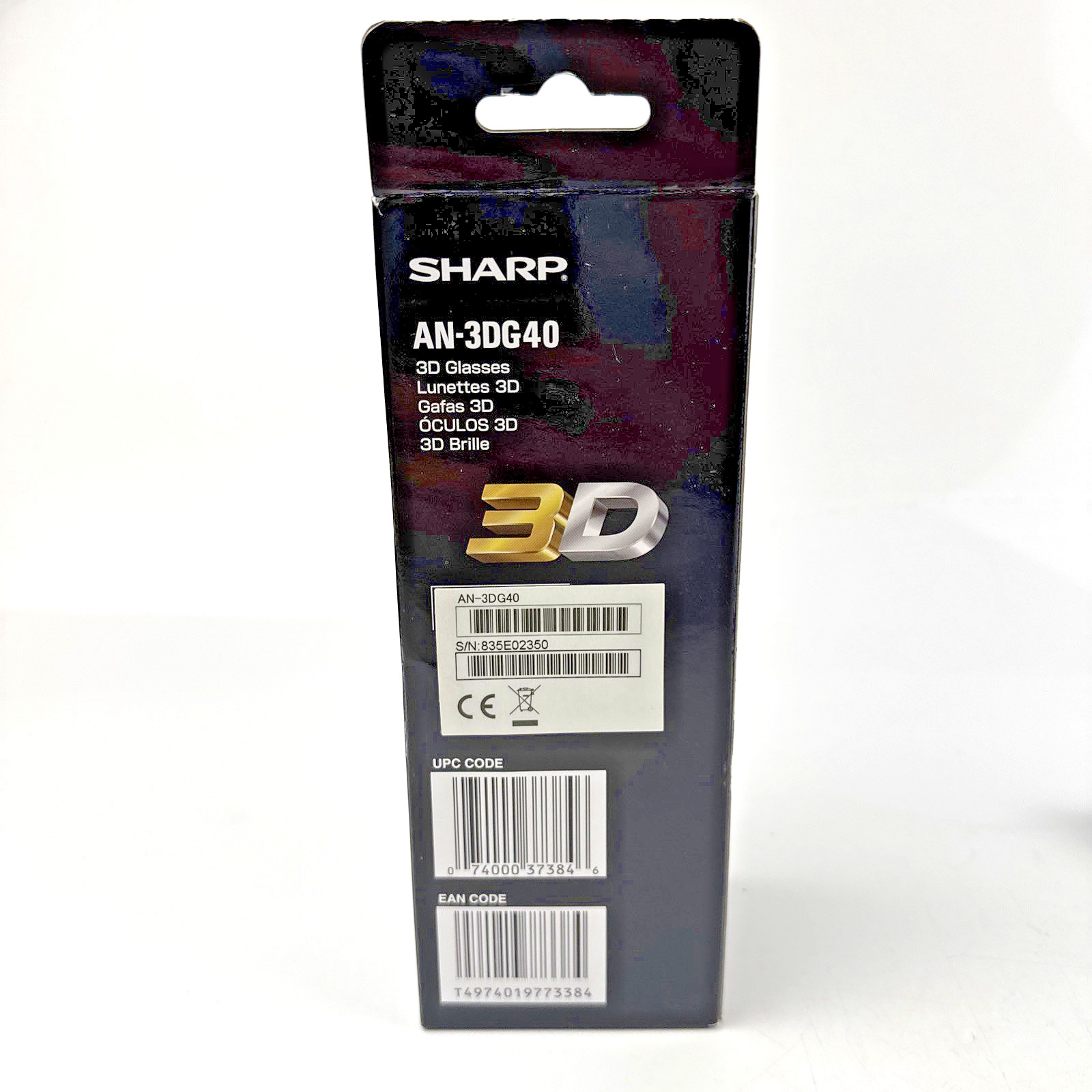 Sharp AN-3DG40 Active Shutter 3D Glasses Black NEW Open Box