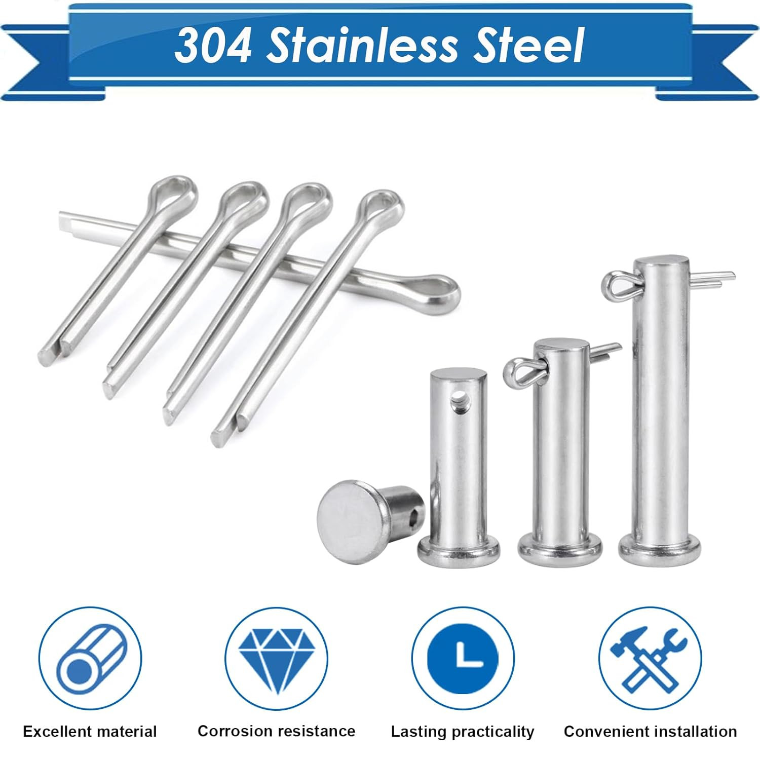 230Pcs Cotter Pin Assortment Kit - 304 Stainless Steel 12 Sizes Cotter Pin Set f