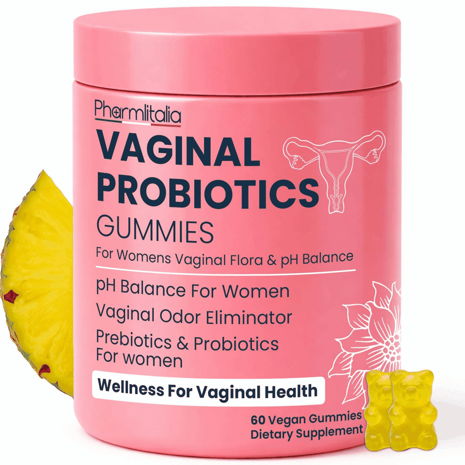 Vaginal Probiotics Gummies ph Balance for Women Prebiotics Pineapple Flavor