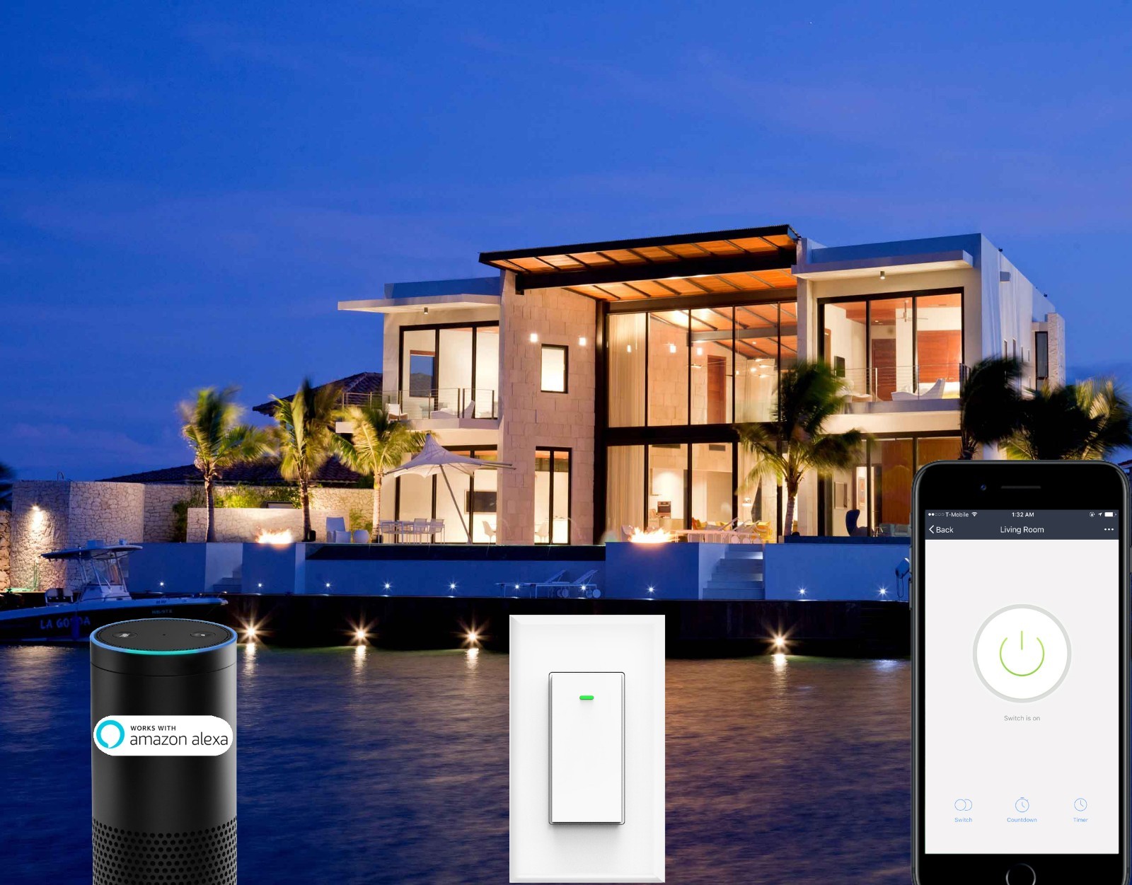 Smart WIFI Light Switch Remote Alexa Google Home Voice Control Smart Life 2pack
