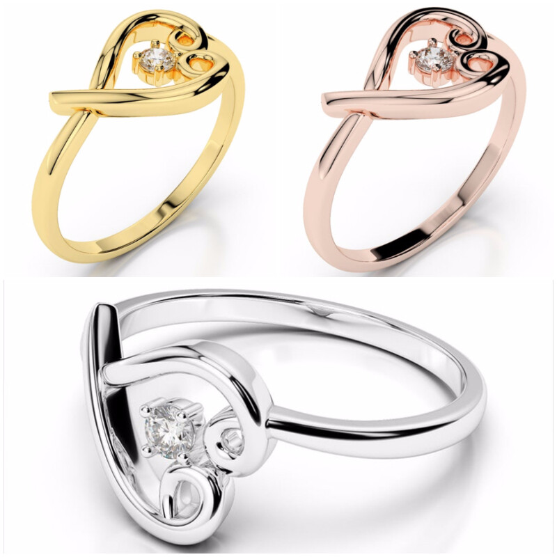 Cute Heart Shape Ring 925 Silver Filled,Gold Cubic Zircon Jewelry Sz 6-10