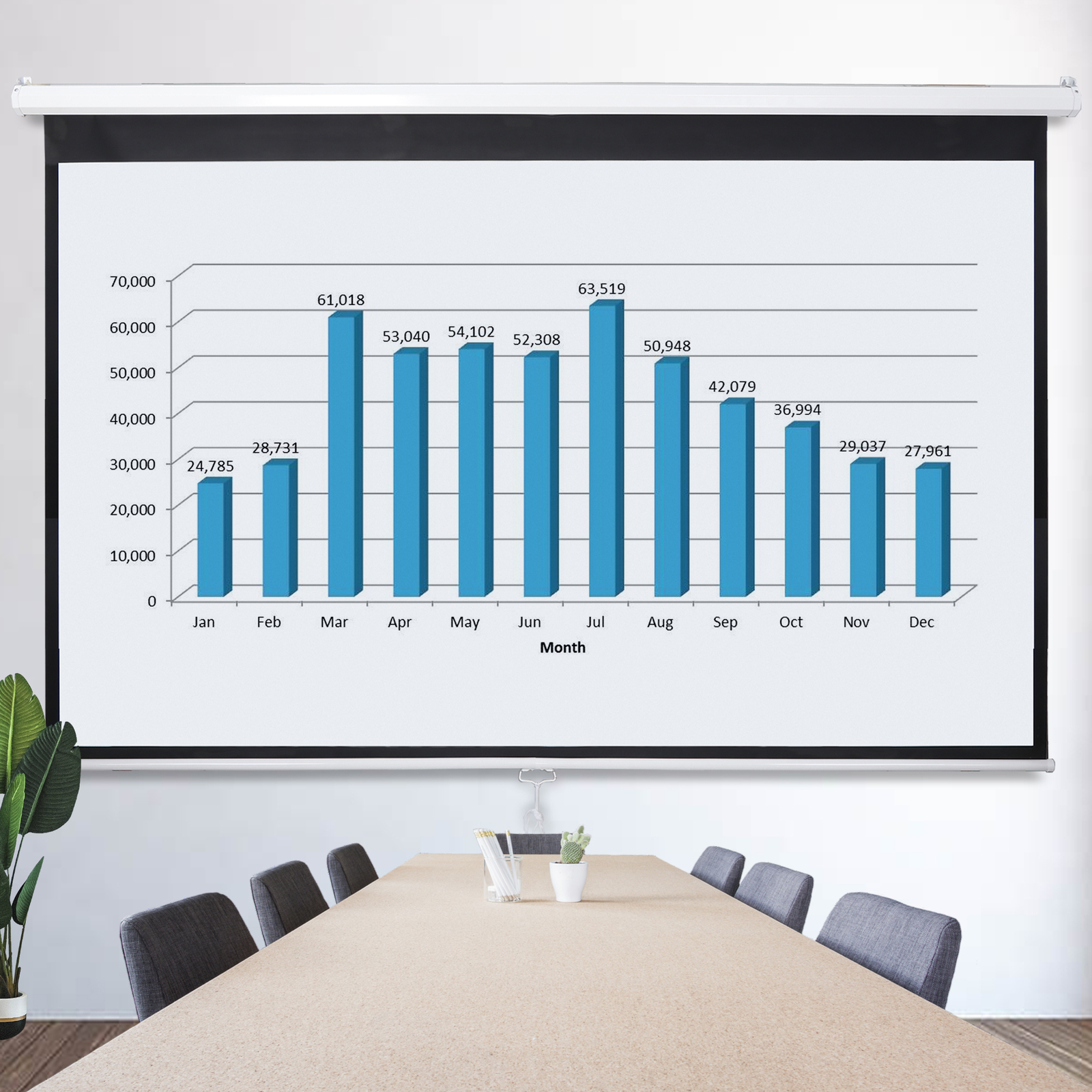 Projector Screen Pull Down 100" 16:9 HD Projection Screen Indoor Outdoor White