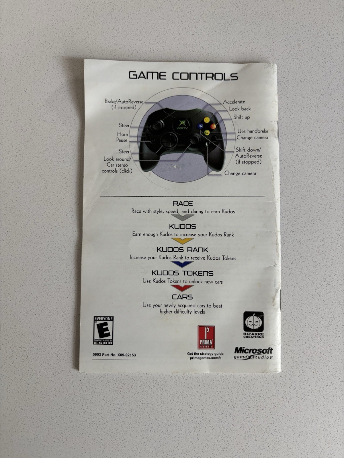 Project Gotham Racing 2 Xbox Instruction Manual Only