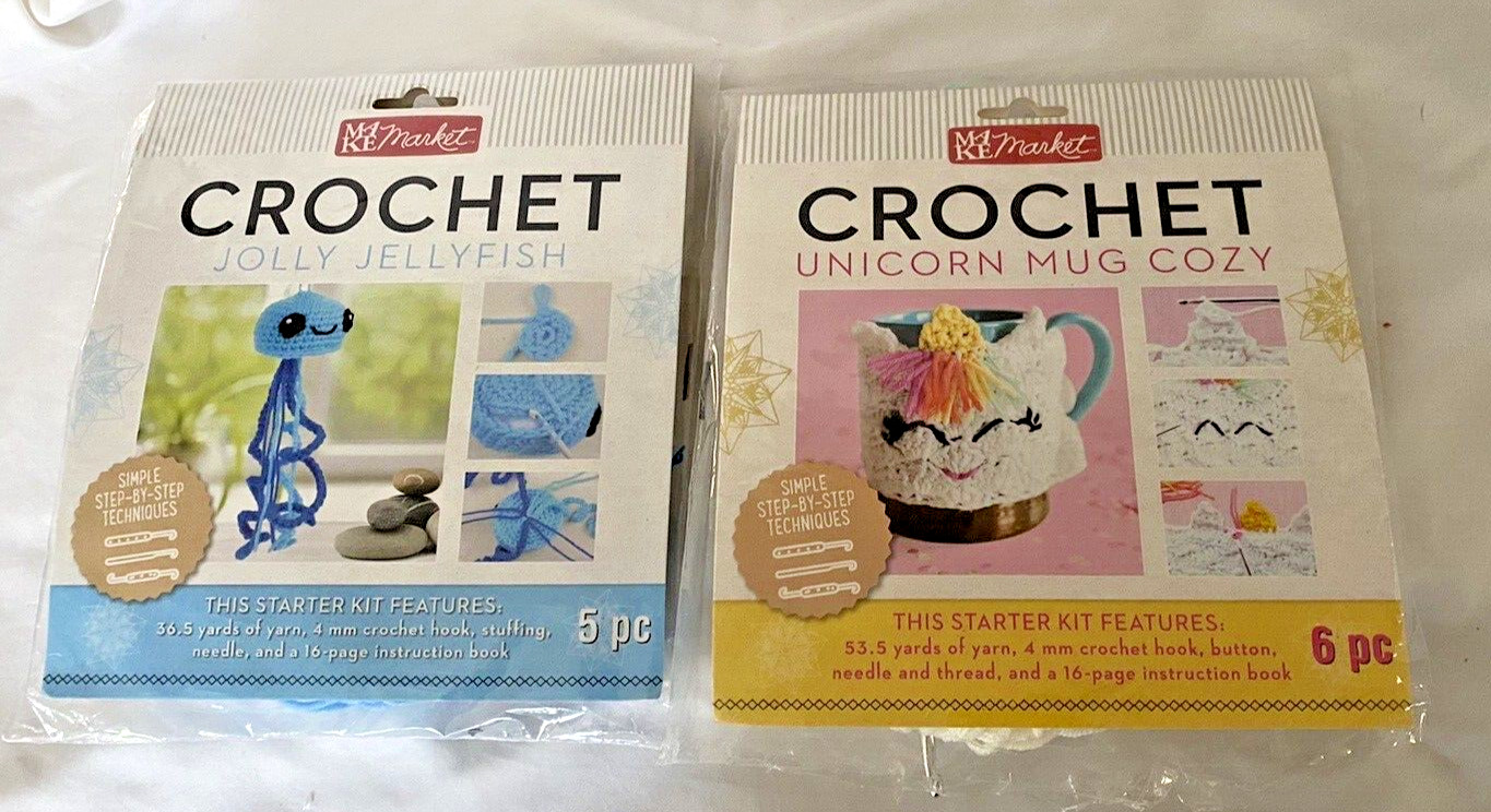 2 Crochet Kits Unicorn Mug Cozy & Jolly Jellyfish Crochet Kit by MAKE MARKET New