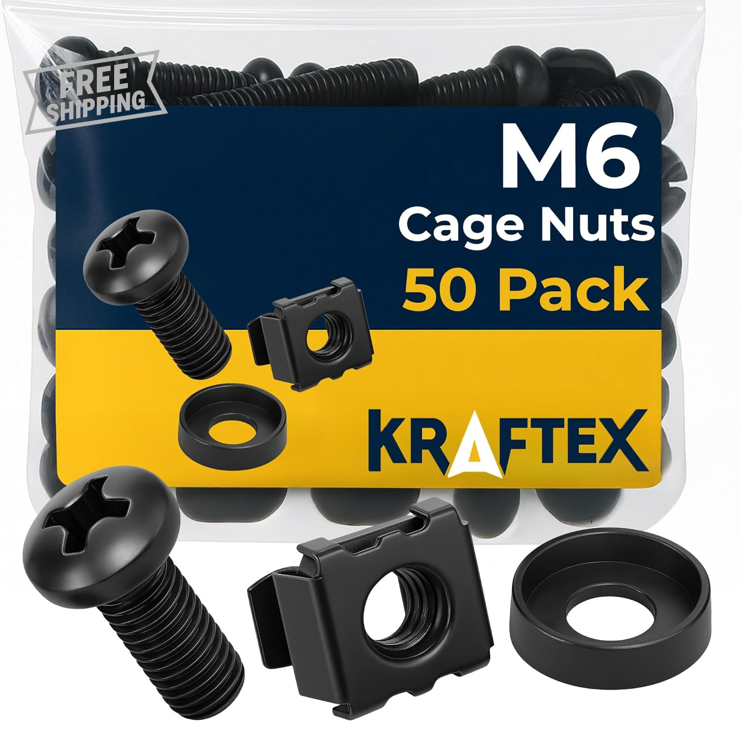 50 Sets Rack Screws Cage Nuts Nylon Washers - M6 / #12-24 / #10-32 Black Server