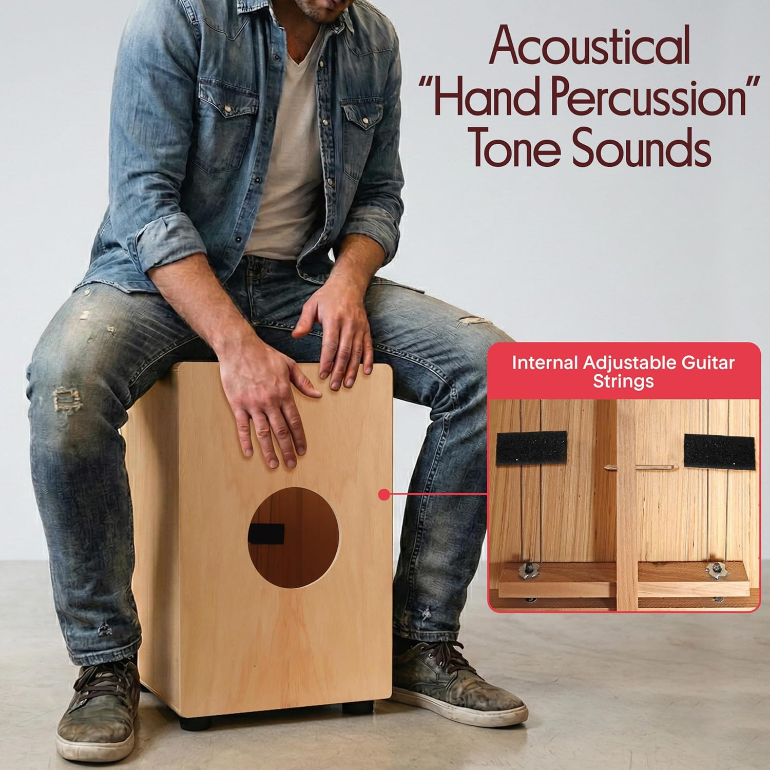 Jam - Wooden Cajon - Handcrafted Stringed Lightweight Percussion Box with Intern
