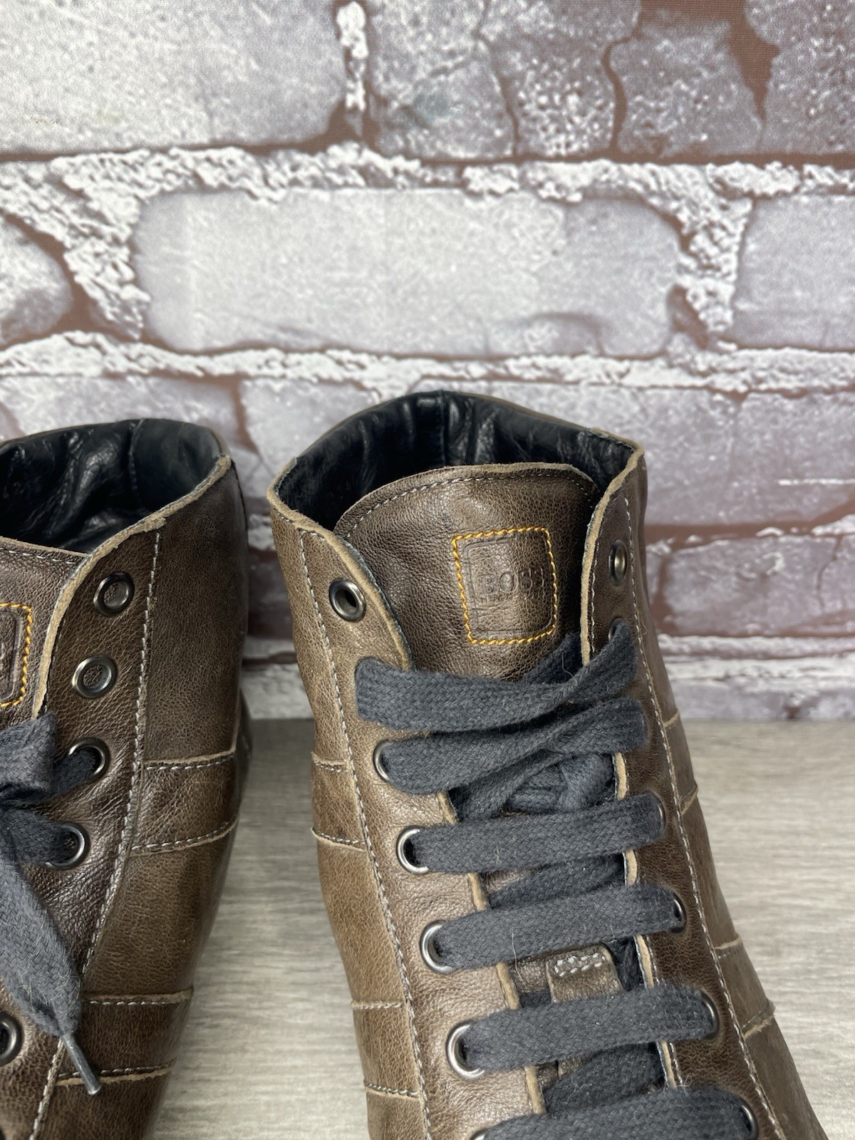 Hugo Boss Men Sz 43 US 10 Brown Leather High Top Fashion Lace Up Sneakers Shoes