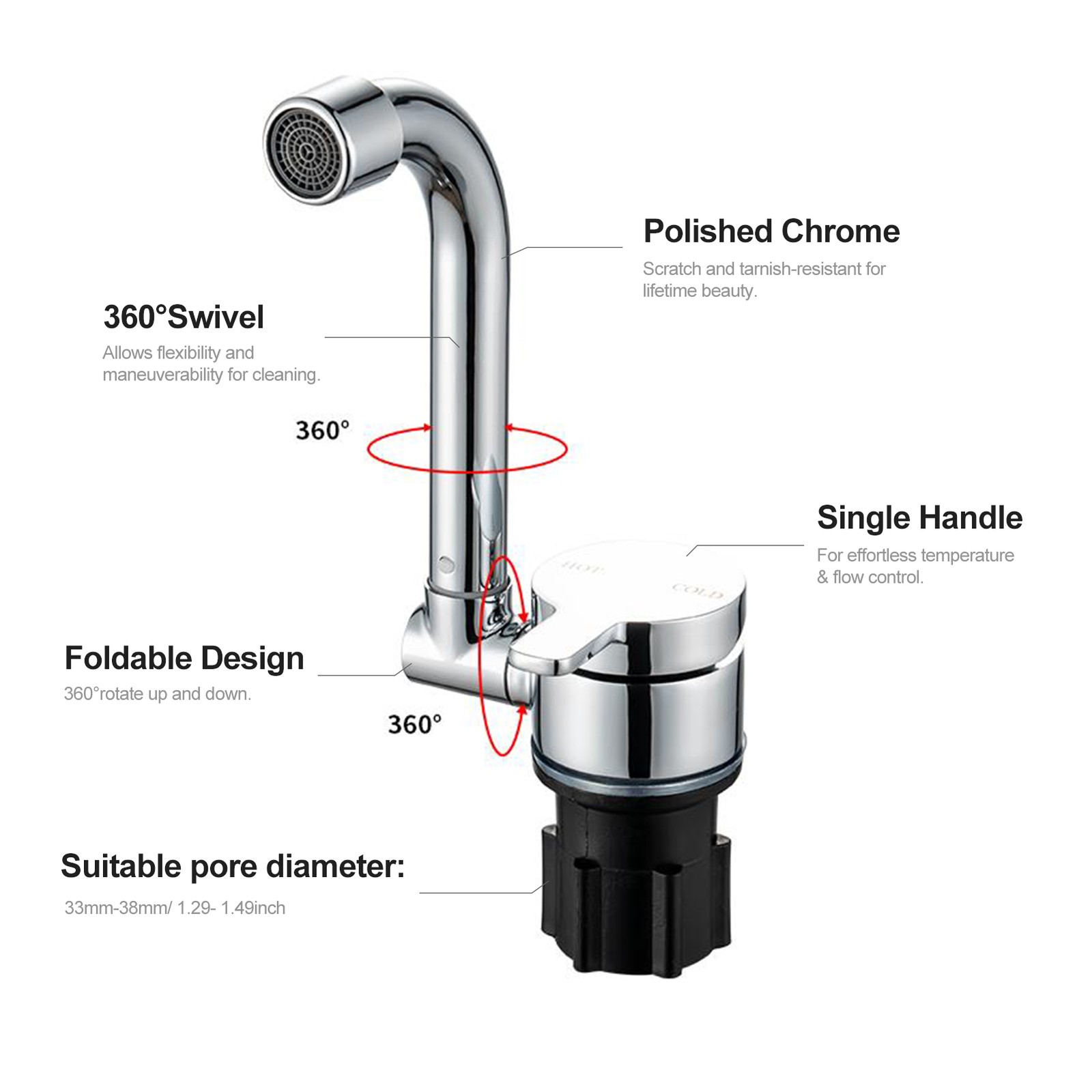 Foldable Faucet For Motorhome 360°Rotation Kitchen Faucet Sink Single-Handl QIGH