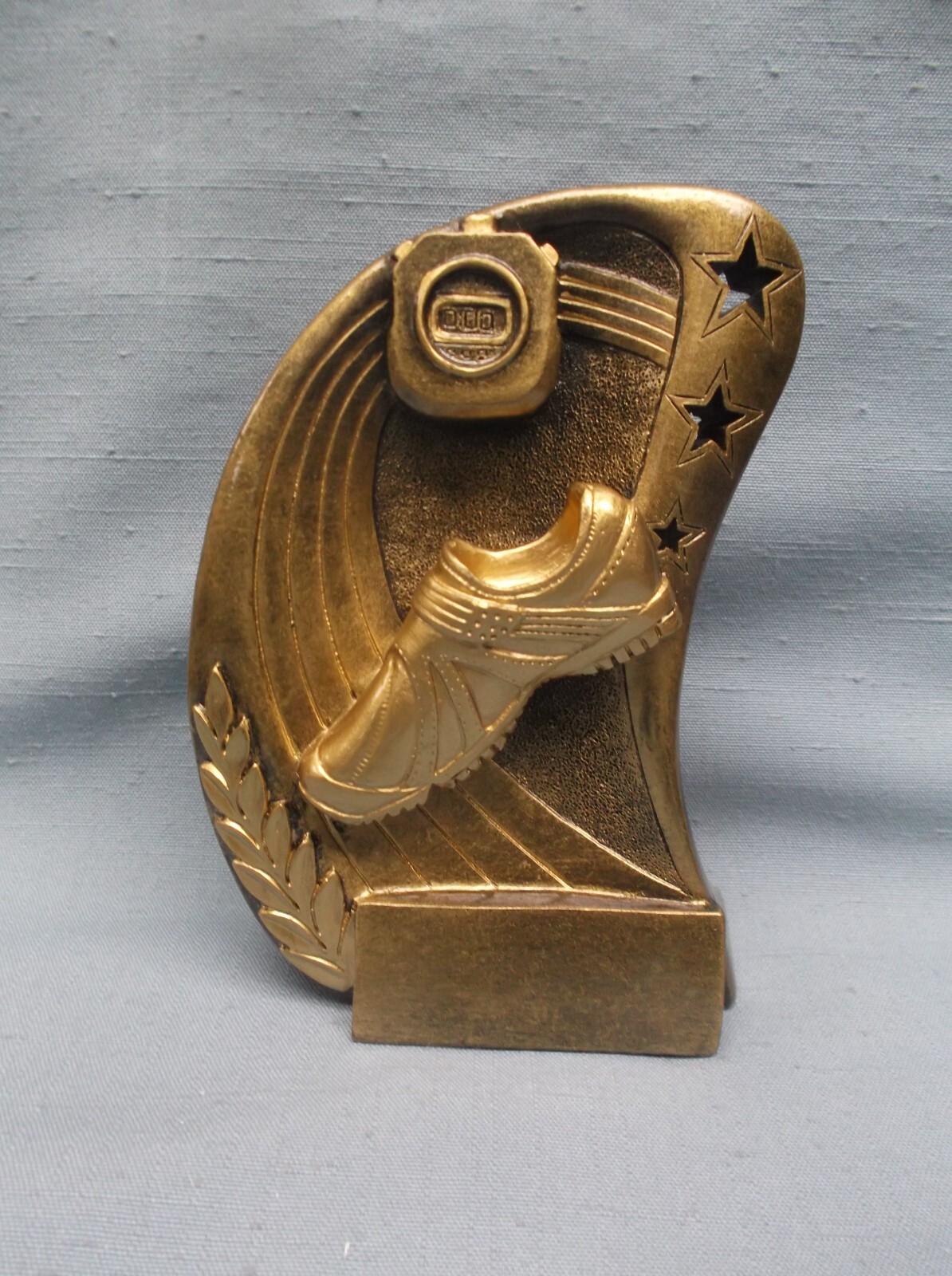 TRACK trophy award gold shoe and stopwatch FREE lettered plate RF2816