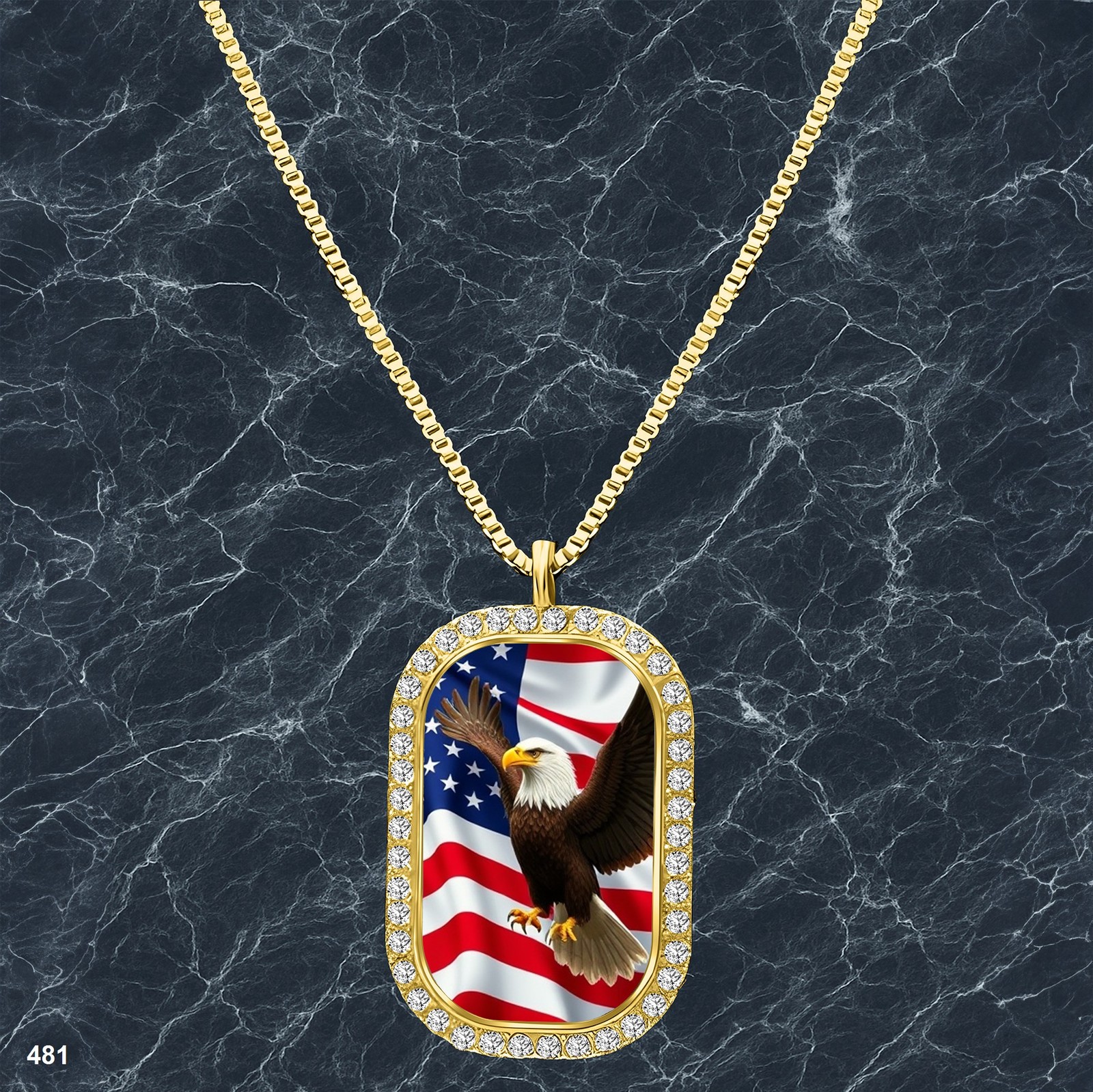 Amazing USA American Flag Pendant Necklace Picture Design Lovely Gold Tone Treas