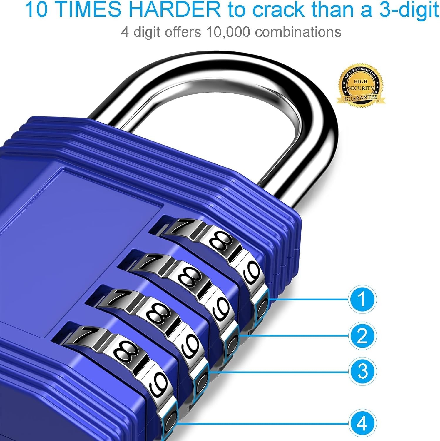 Heavy Duty Waterproof Combination Lock Padlock with 10,000 Combinations - Blue