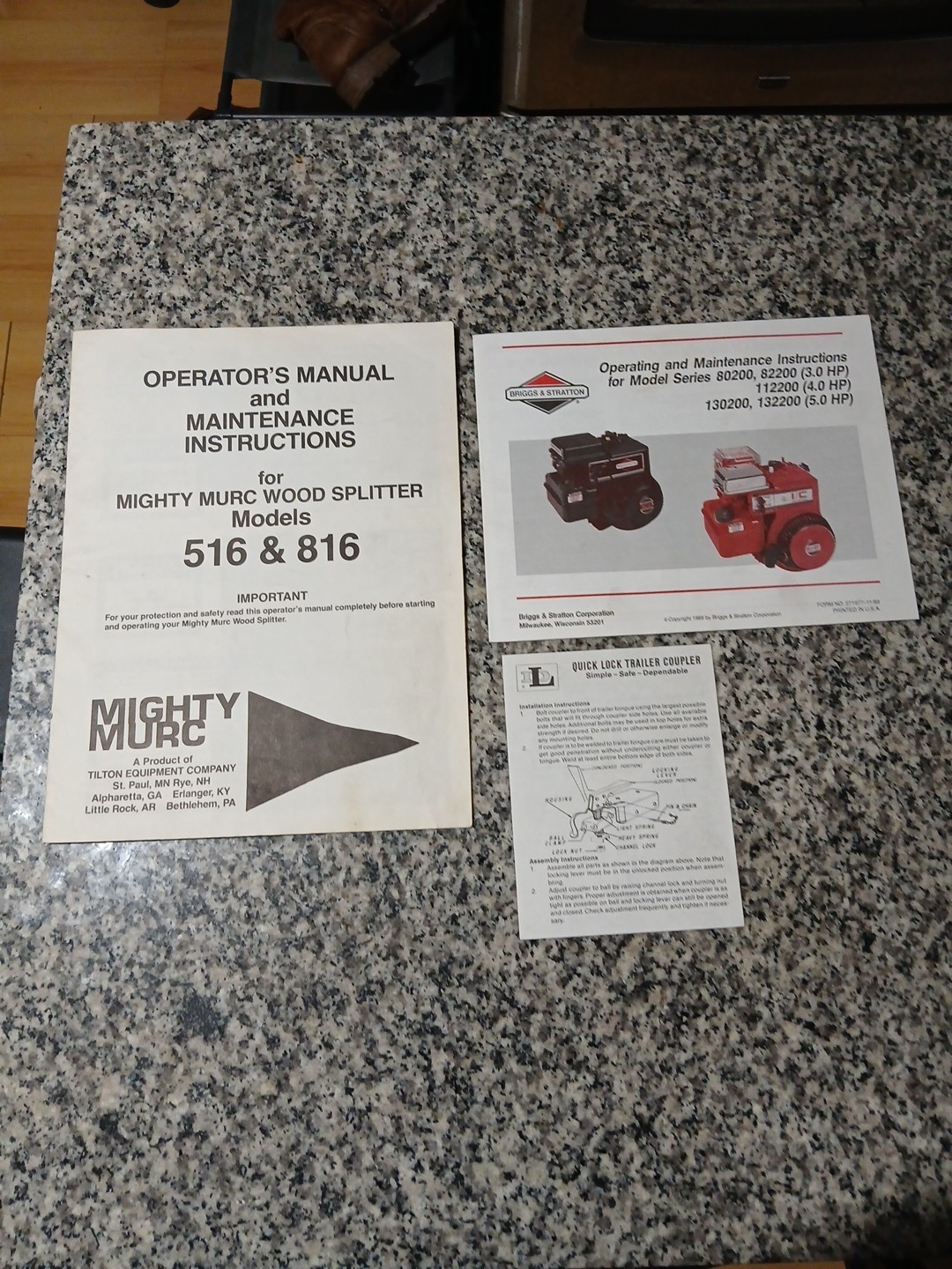 MIGHTY MURC LOG SPLITTER WOOD TILTON 516 518 OWNER'S MANUAL