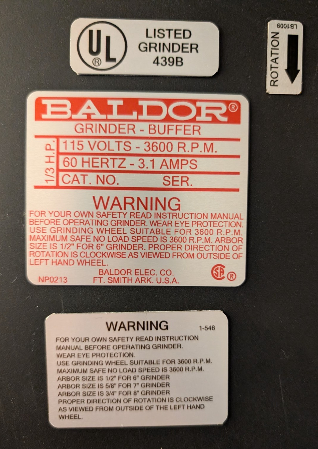 Replacement Bench Grinder Label Set Red 6” | Baldor | Sublimated | USA