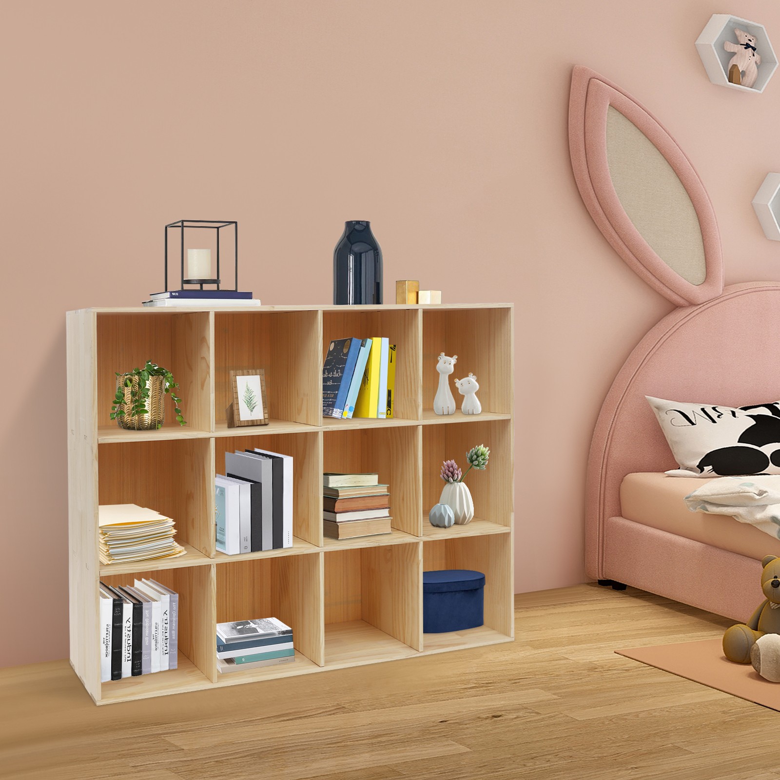12-Cube Storage Shelf Bookcase Floor 3-Tier Storage and Display Cabinet for Home