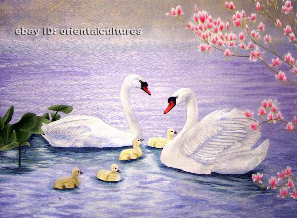 Chinese natural mulberry silk thread,su hand embroidery kits:swans flower 16"