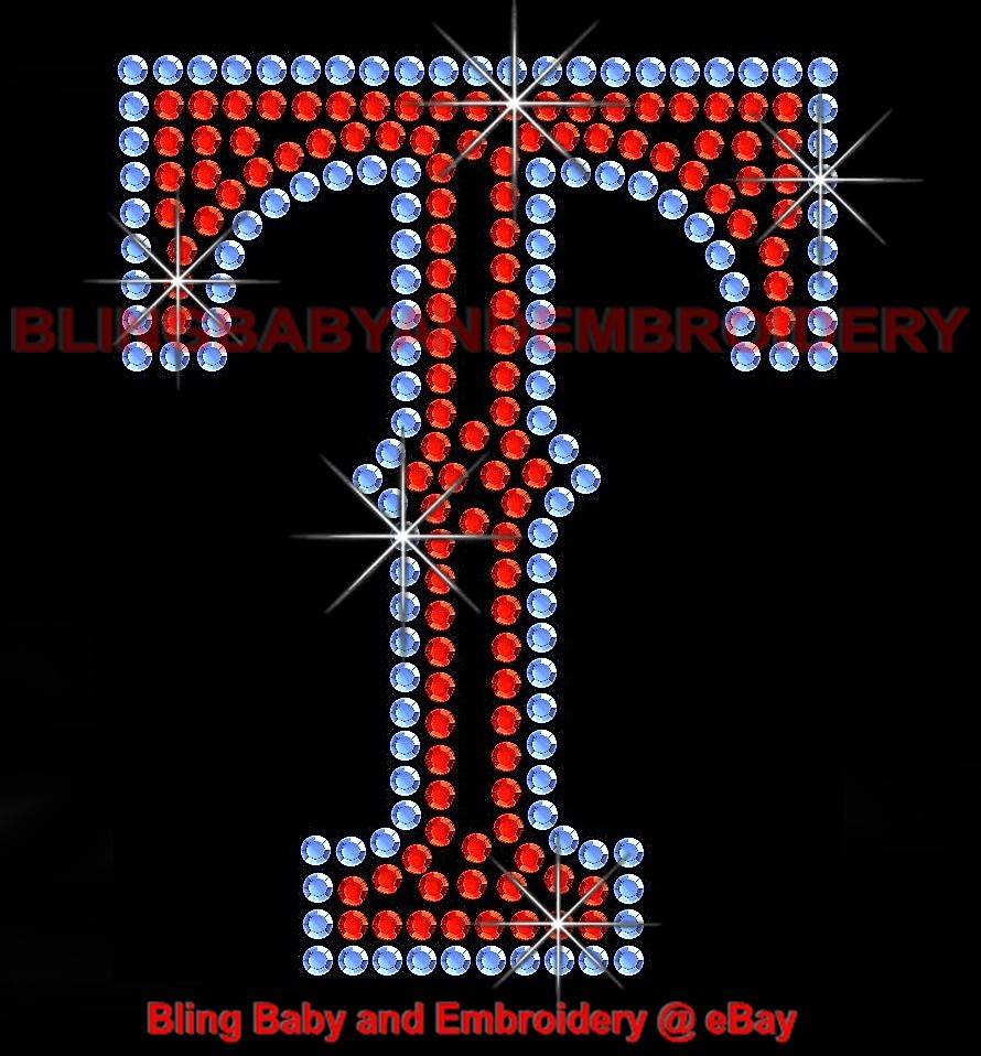2 MLB Texas Rangers Hot Fix Iron On Heat Press Rhinestone Transfers 3.25"x2.5"