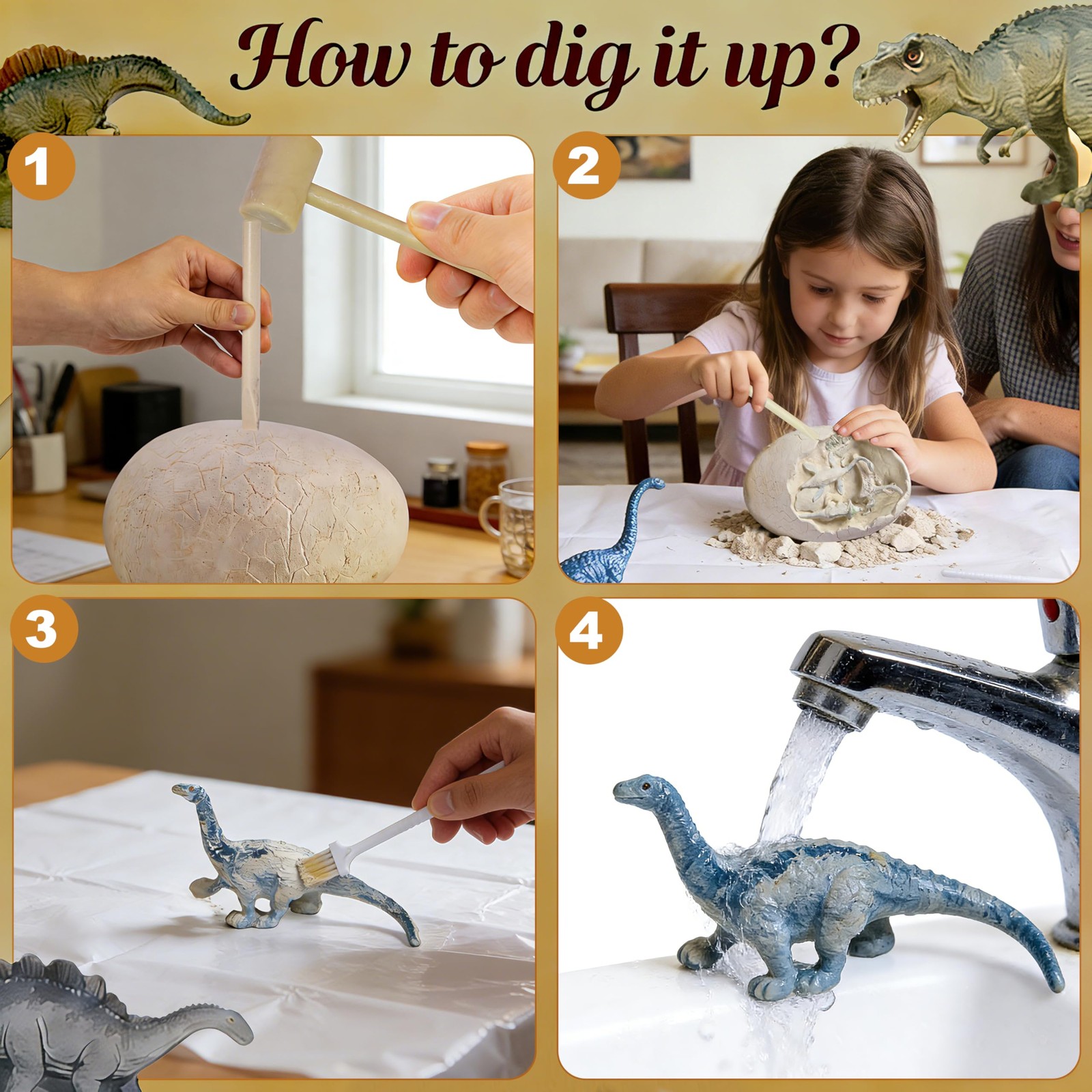 Dino Dig Kit with Jumbo Egg,16PCS Hatching Dinosaur Eggs Excavation Set Arche...