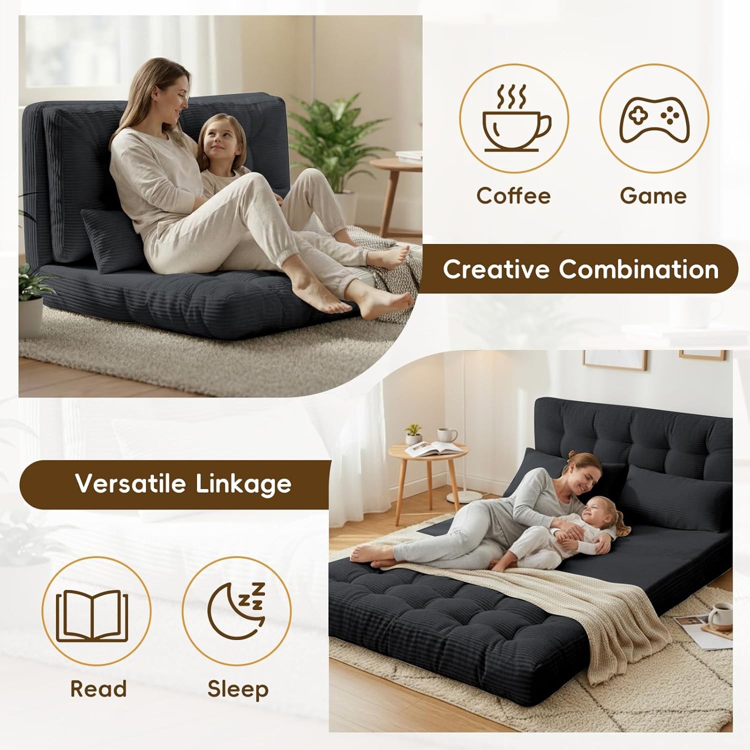 Convertible Sofa Bed 54x91 Inch Thick Tufted Folding Sofa Bed W/ 2 Pillows