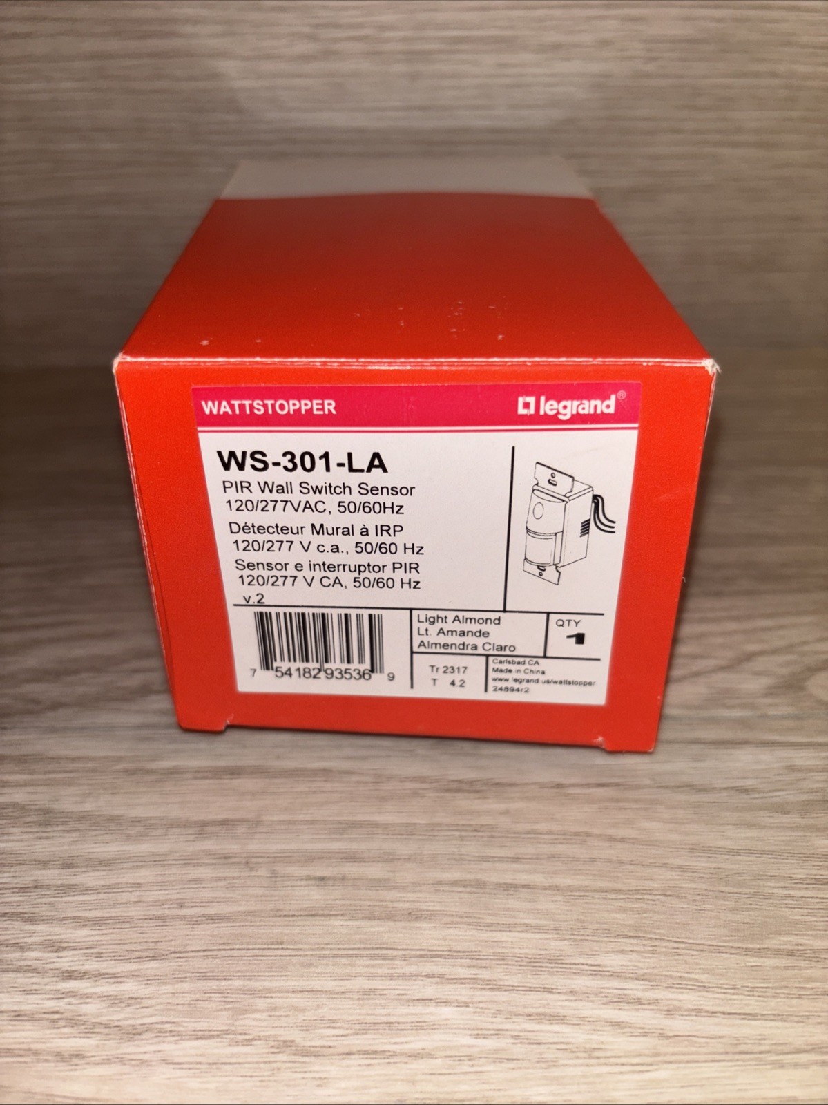 Legrand PIR Wall Switch Occupancy Sensor, 120/277VAC WS-301-LA Light Almond