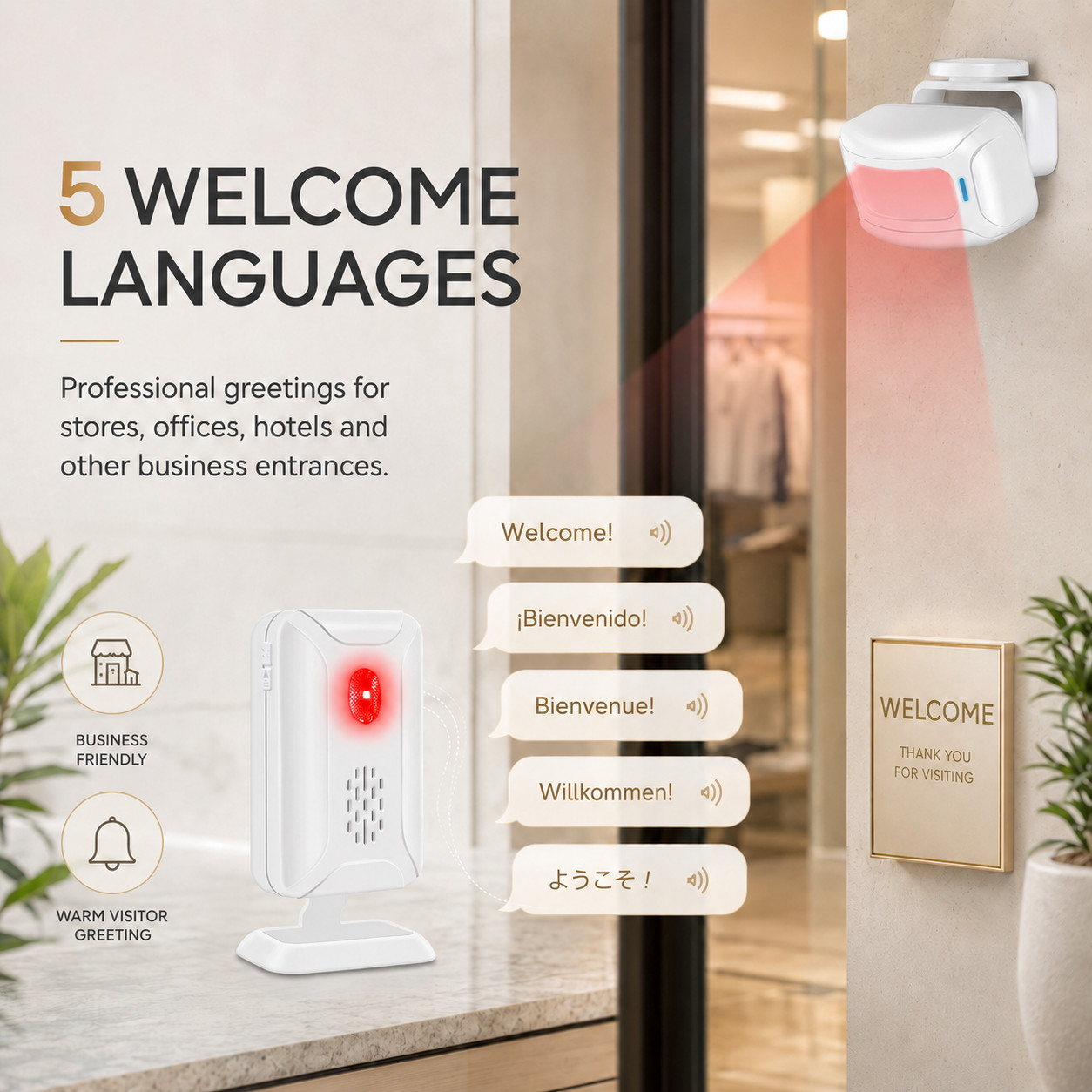 Wireless Door Chime Motion Sensor Alarm for Store Office 918ft Range 36 Chimes