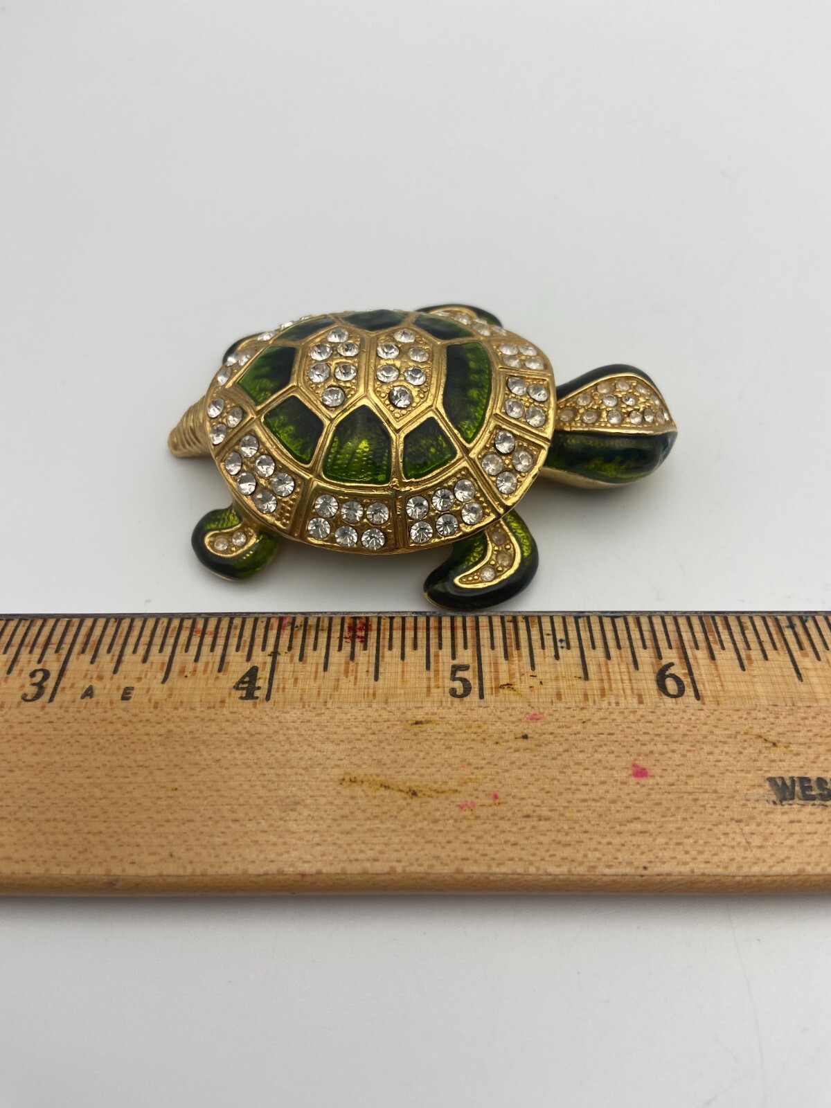 Metal Rhinestone Green Turtle Trinket Box