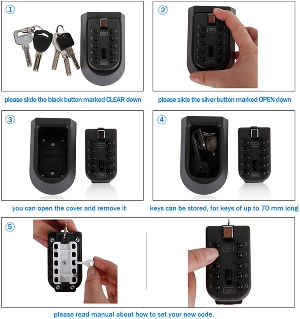 Mounted Push Button Combination Key Safe Storage Security Lock Box Rubber Cover