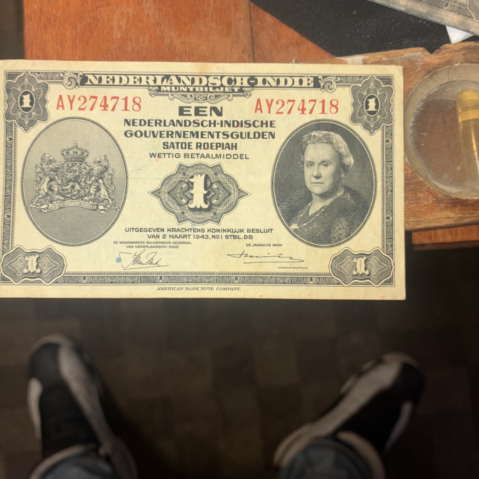 1943 Nederlandsch-Indie....1 Gulden East Indies Bank Note WWII