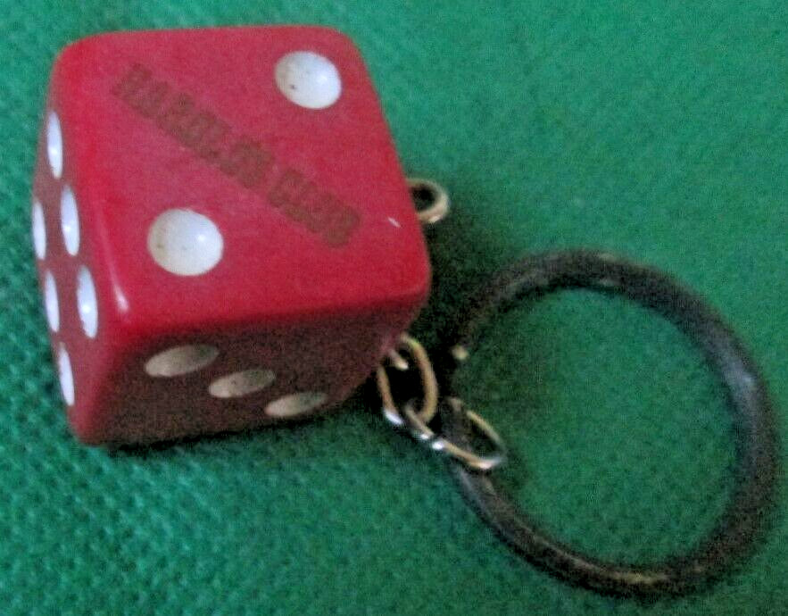 Vintage RENO Nevada HAROLDS CLUB red Dice keyring key chain keychain 1"