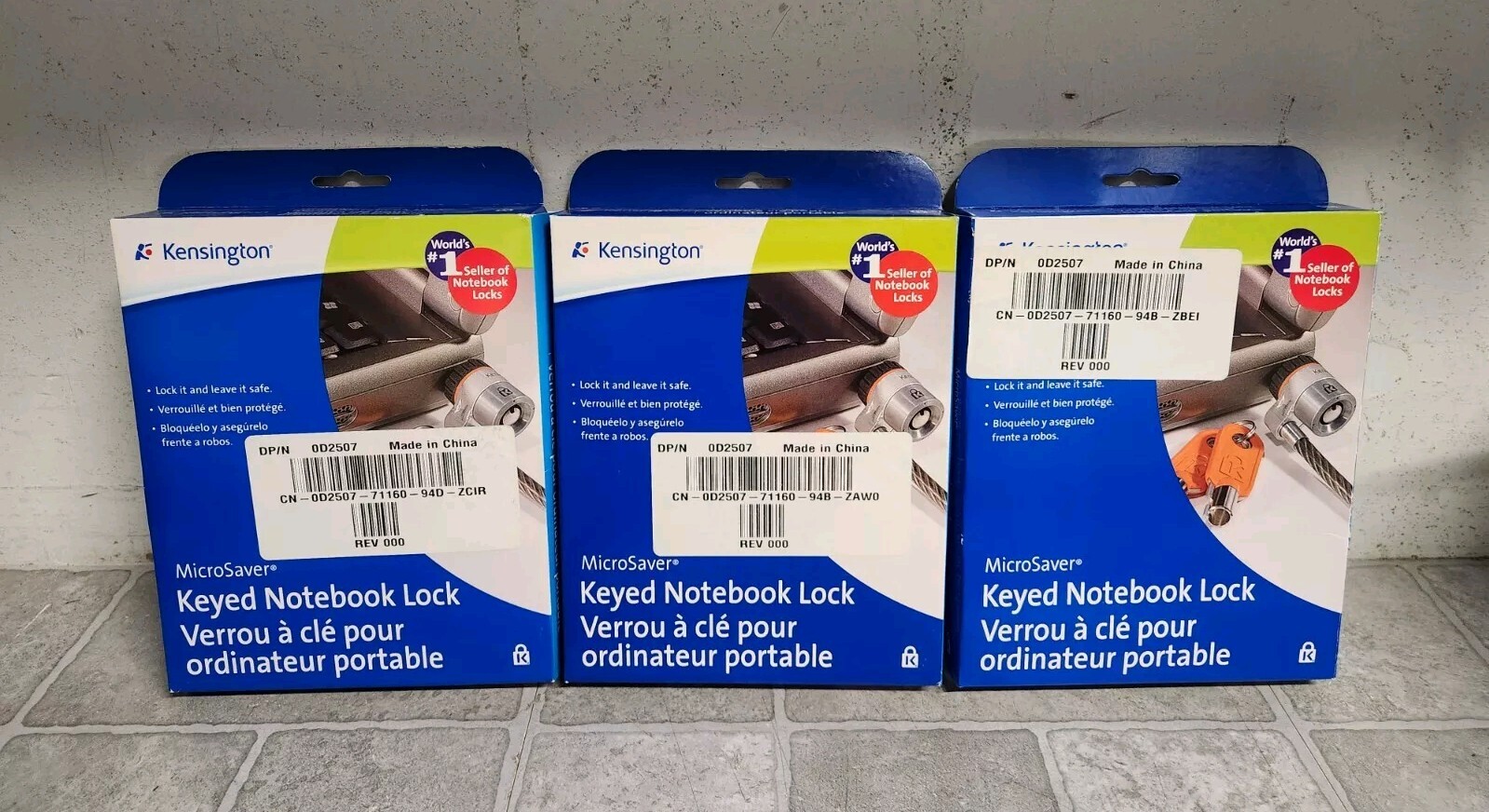 OPEN BOX Lot of 3 Kensington Microsaver Keyed Security Cable Lock