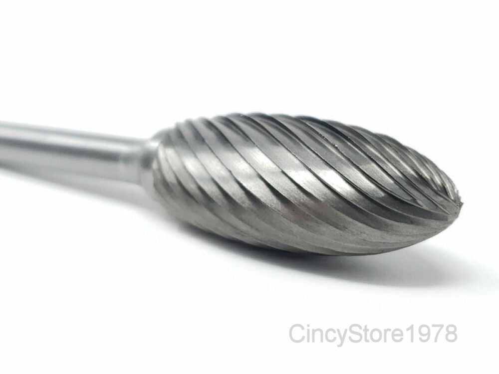 Flame Shape Carbide Bur Cutting Tool Burr Abrasive SH6 Single Cut Tungsten NEW